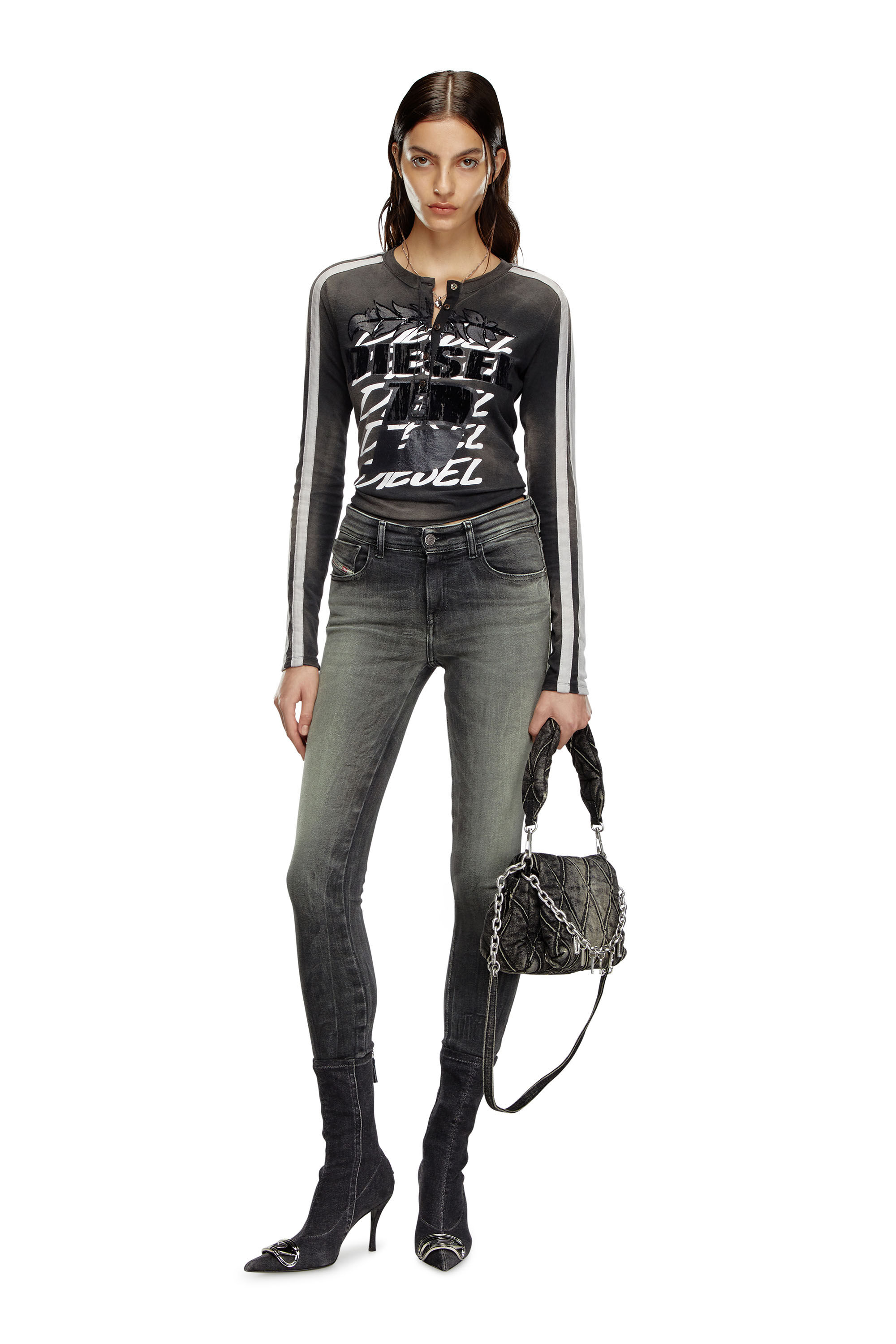 Diesel - Skinny Jeans 2017 Slandy 09J08 Femme, Noir/Gris foncé - Image 1