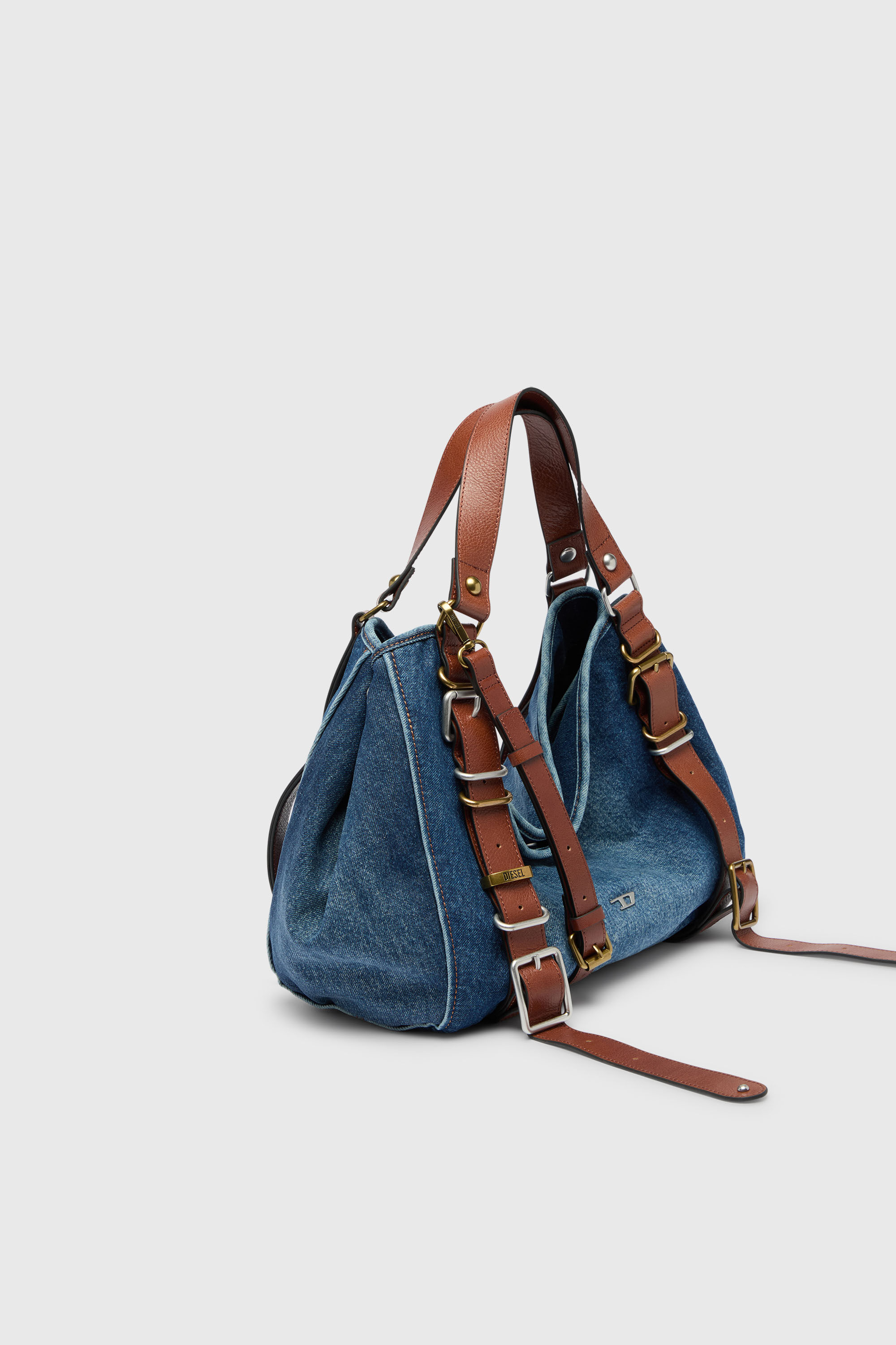 Diesel - D-ONE TOPHANDLE M, Female's D-One-Medium top-handle bag in denim and leather in Blue - 3