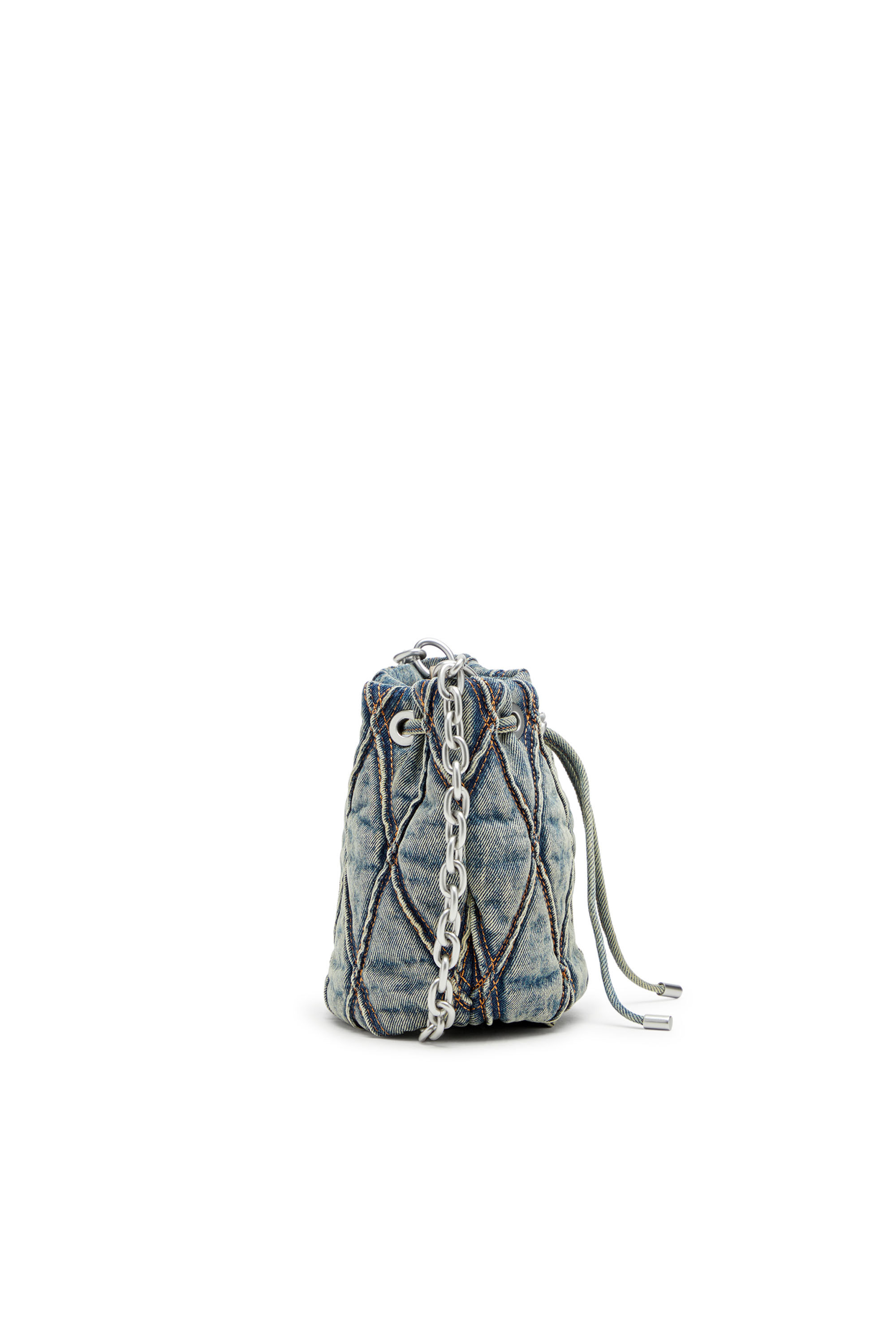 Diesel - CHARM-D BUCKET S, Female's Charm-D S-Mini bucket bag in argyle quilted denim in Blue - 4