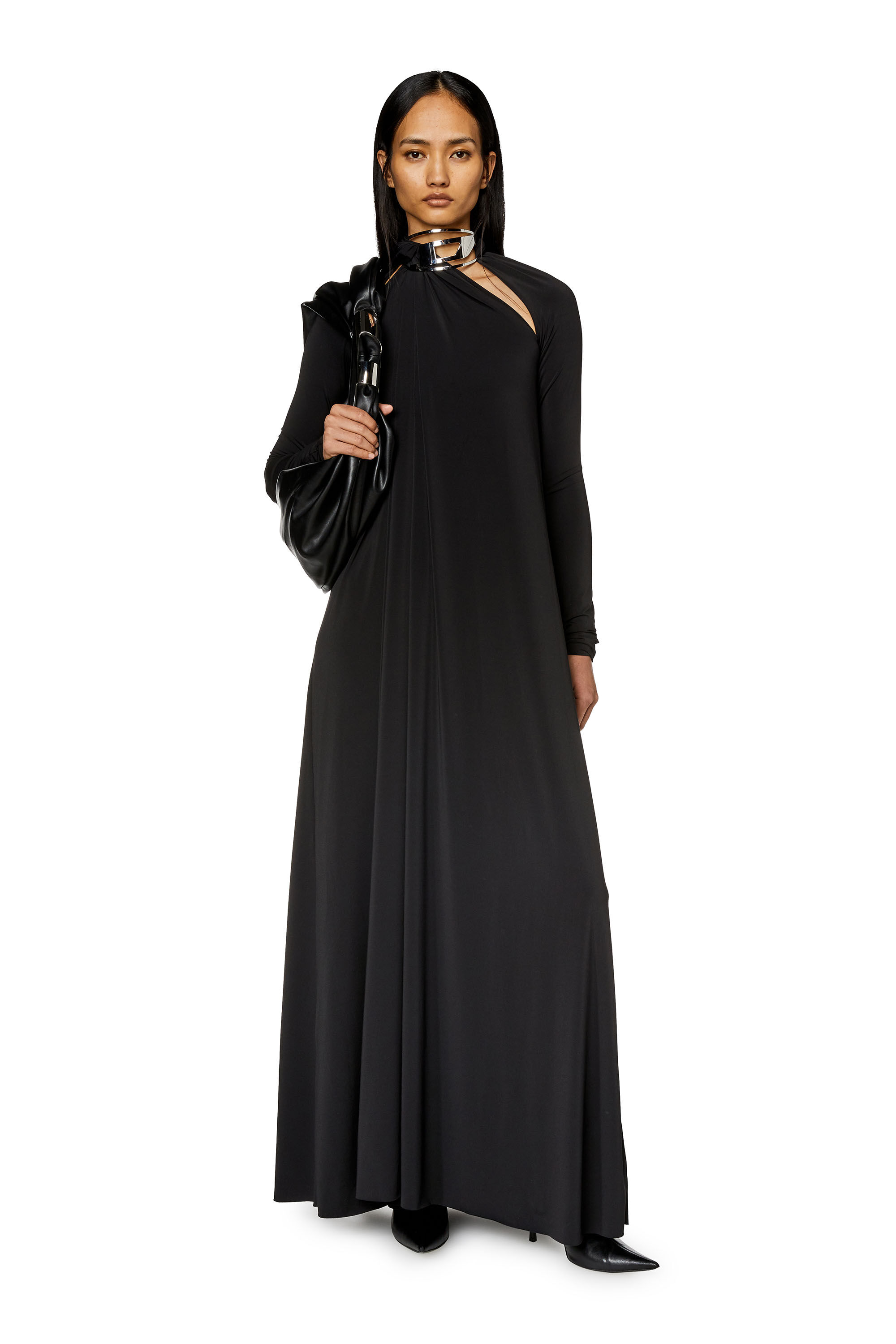 Diesel - D-LAVIE-KAF, Female's Cut-out halterneck gown with logo choker in Black - 1