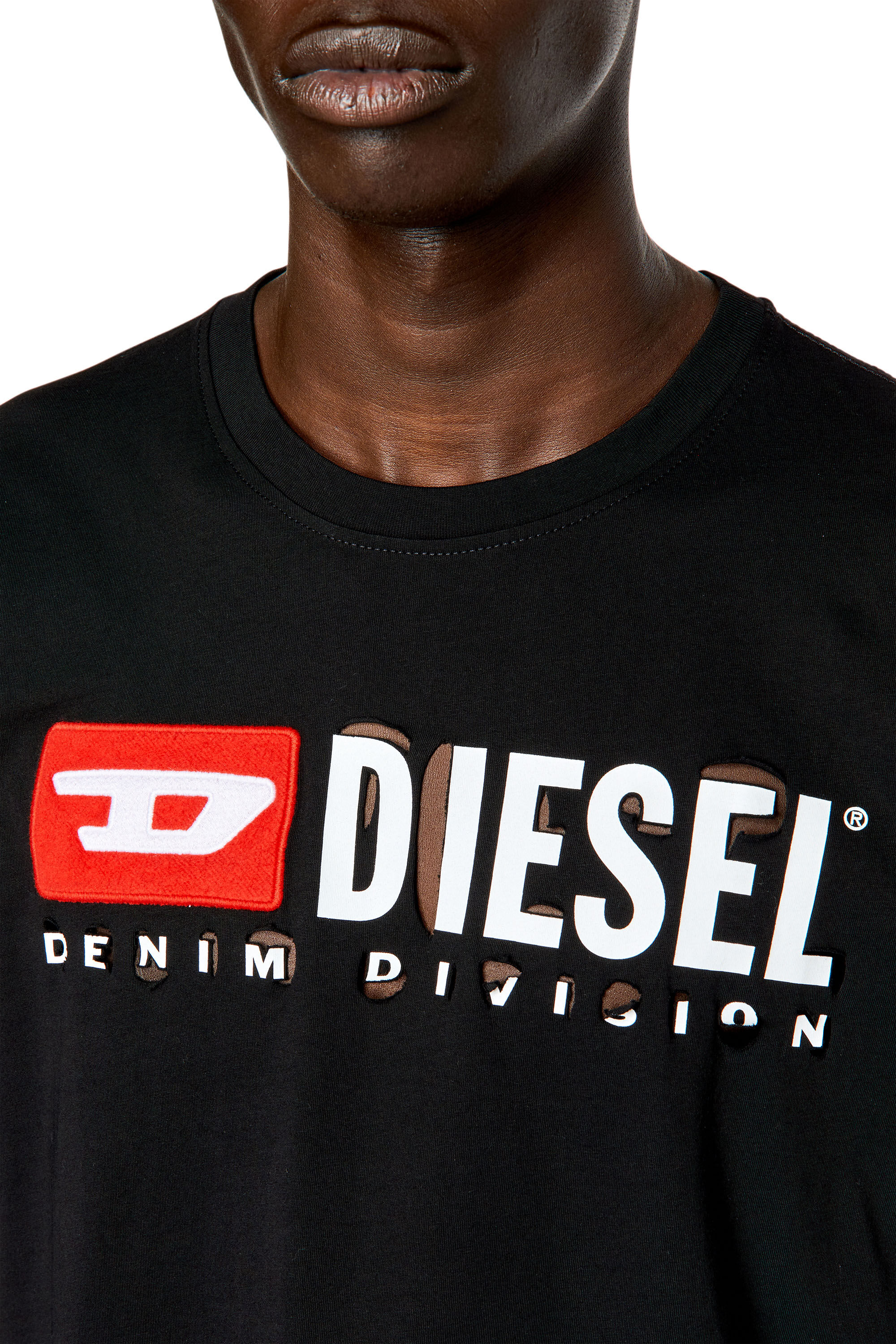 Diesel - T-JUST-DIVSTROYED, Man's T-shirt with peel-off letters in Black - 4