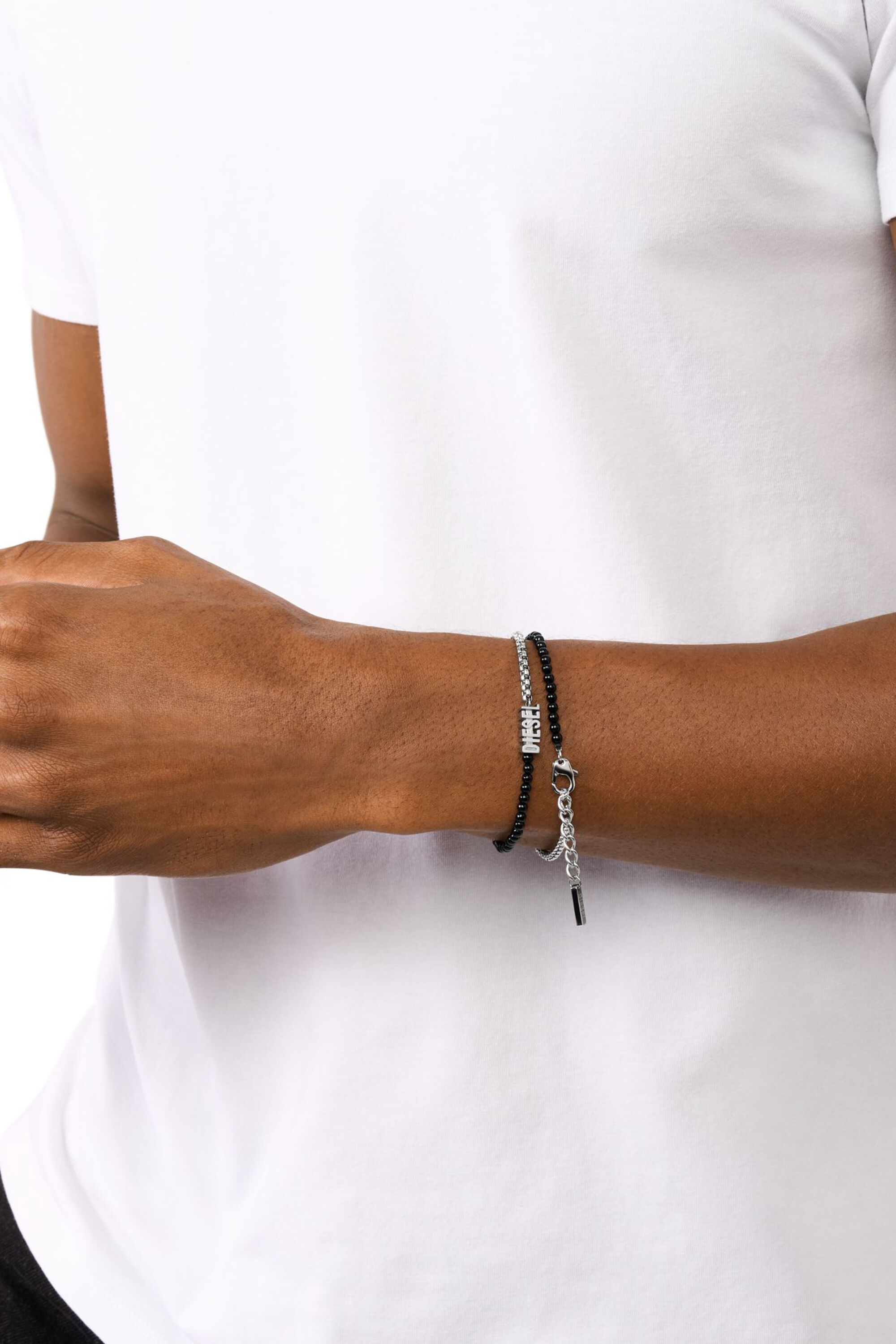 Women's Black Agate Beaded Wrap Bracelet | Silver | Diesel Women's Black Agate Beaded Wrap Bracelet | Silver | Diesel