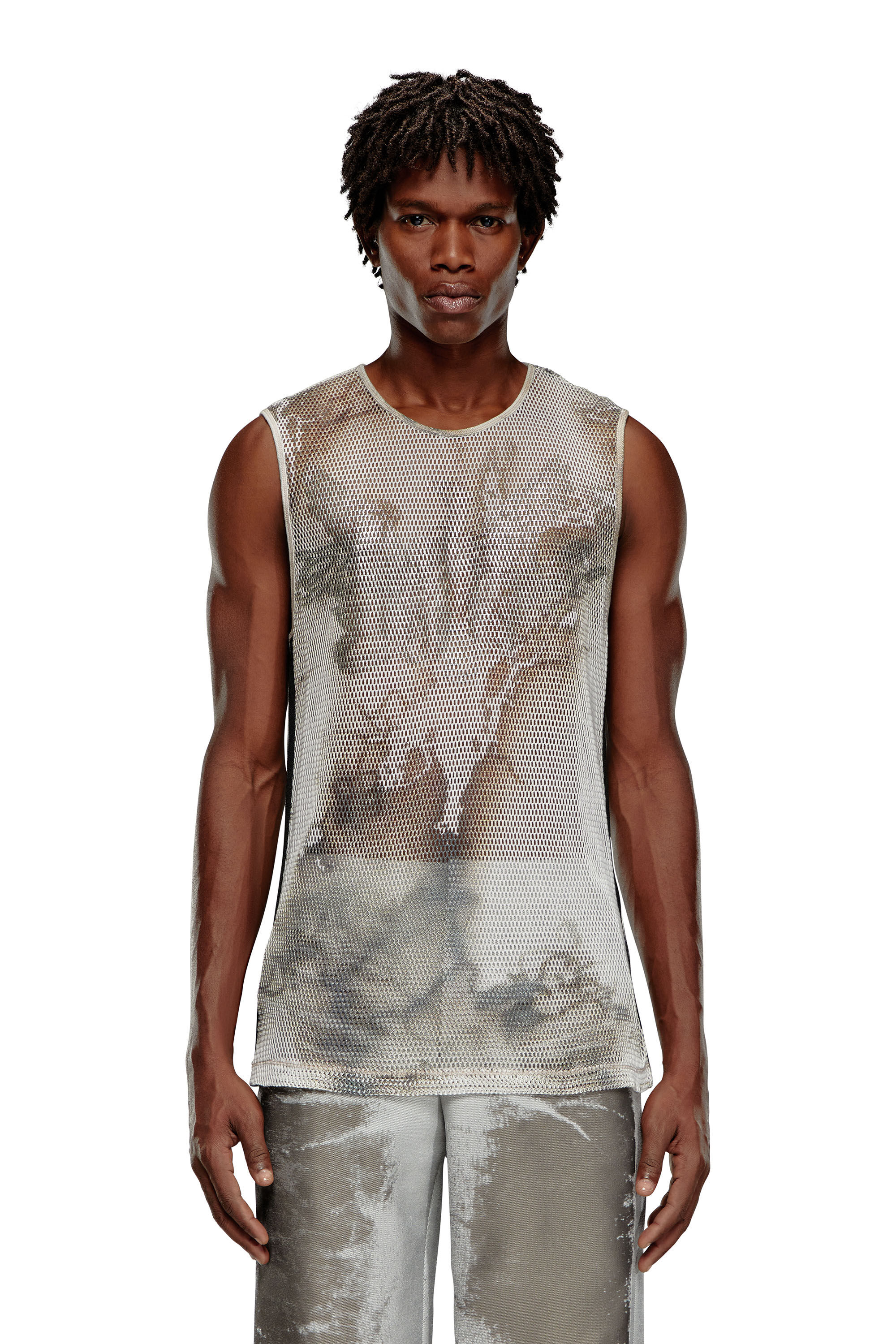 Diesel - T-BISKET, Débardeur en mesh imprimé Homme in Blanc - 3
