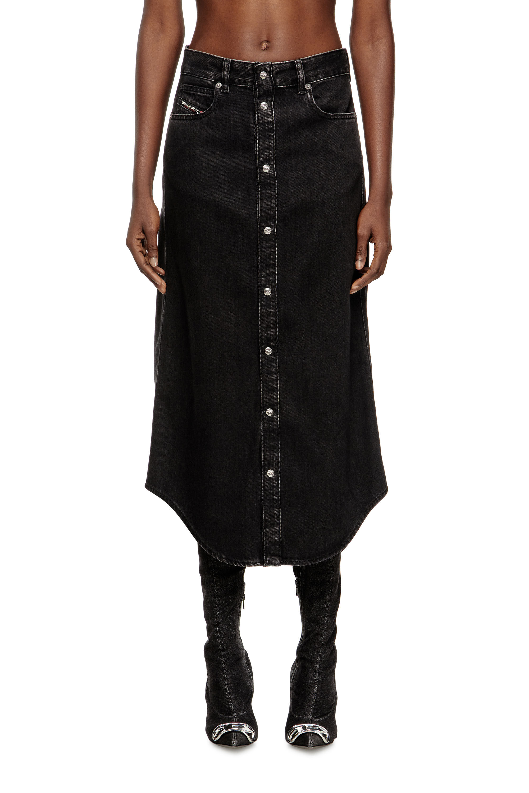 Women's Midi denim skirt | Black | Diesel