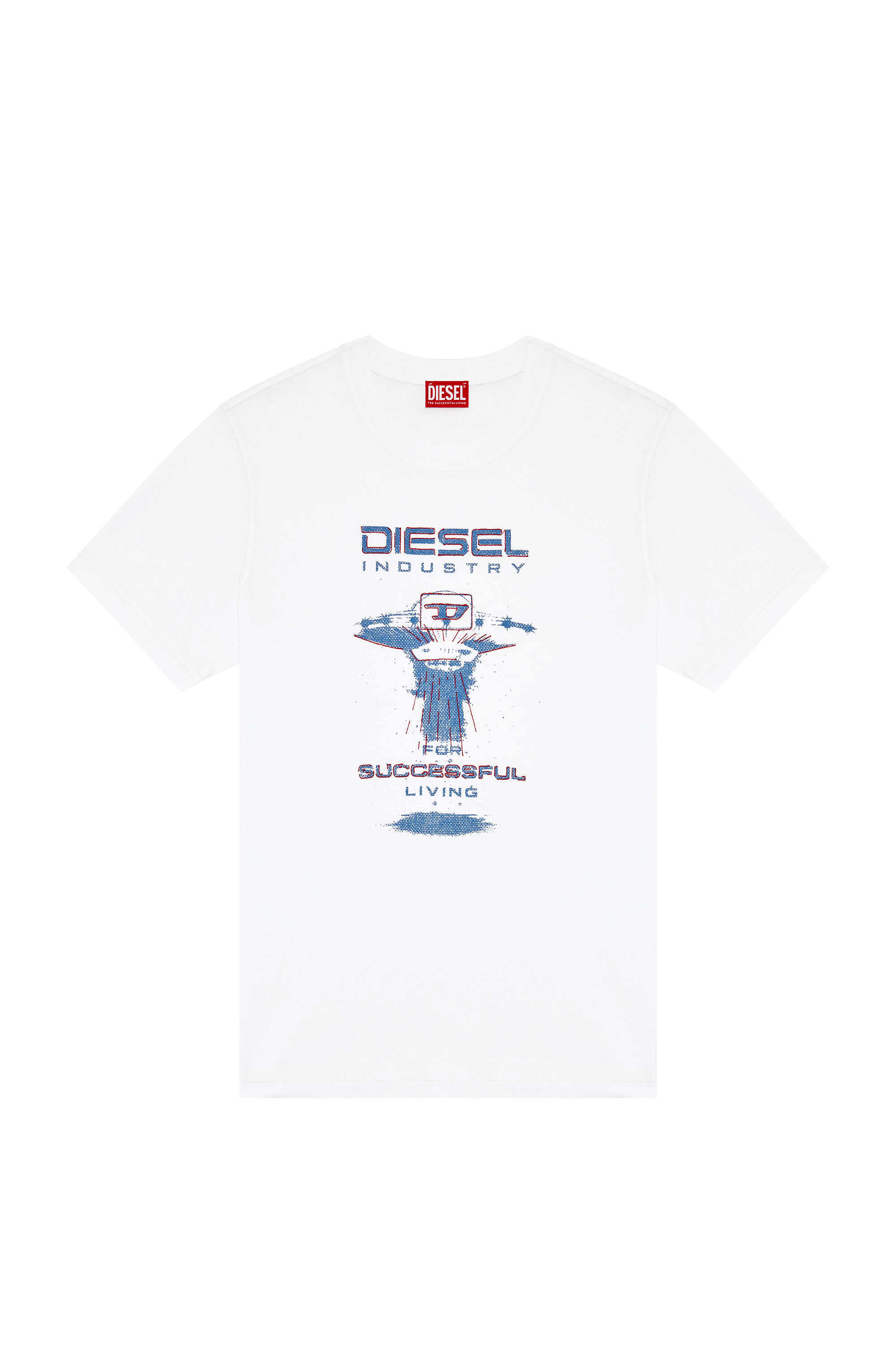 Men's Embroidered T-shirt with spaceship print | White | Diesel US