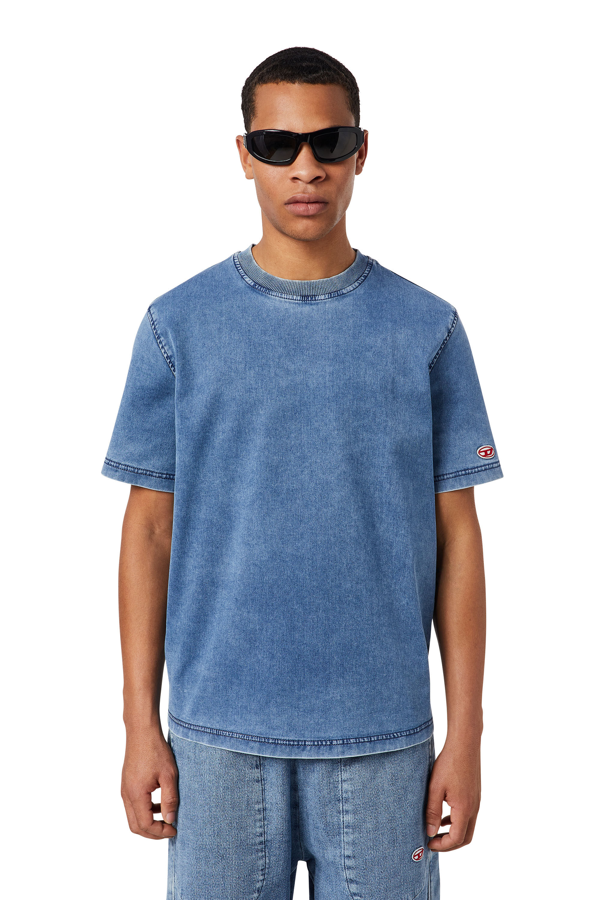 Diesel - D-BIGGOR TRACK DENIM T-SHIRT, Male's T-shirt in Track Denim in Light Blue - 3