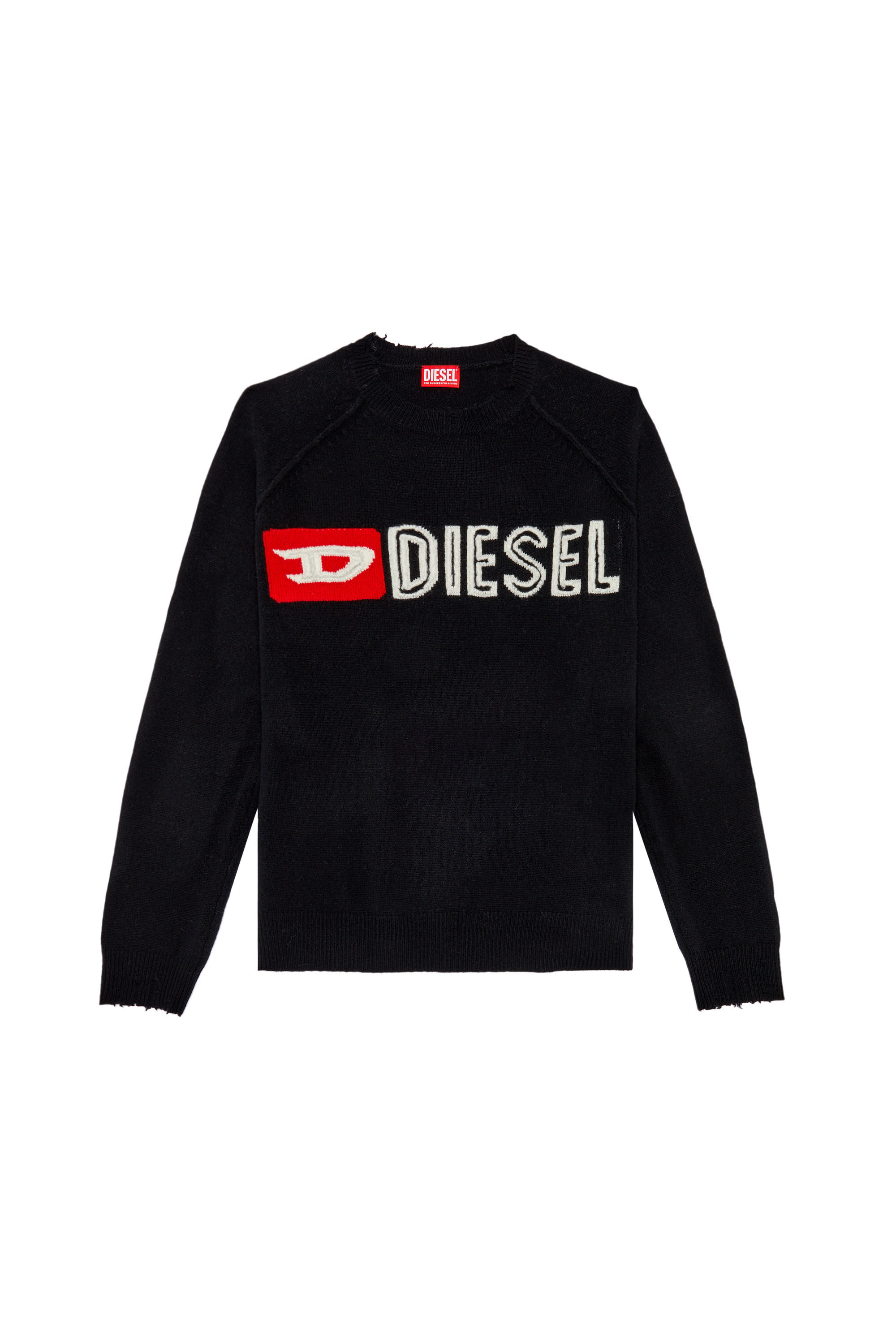 Diesel - K-SARIA-B, Pull à col rond en laine avec logo découpé Homme in Noir - 2