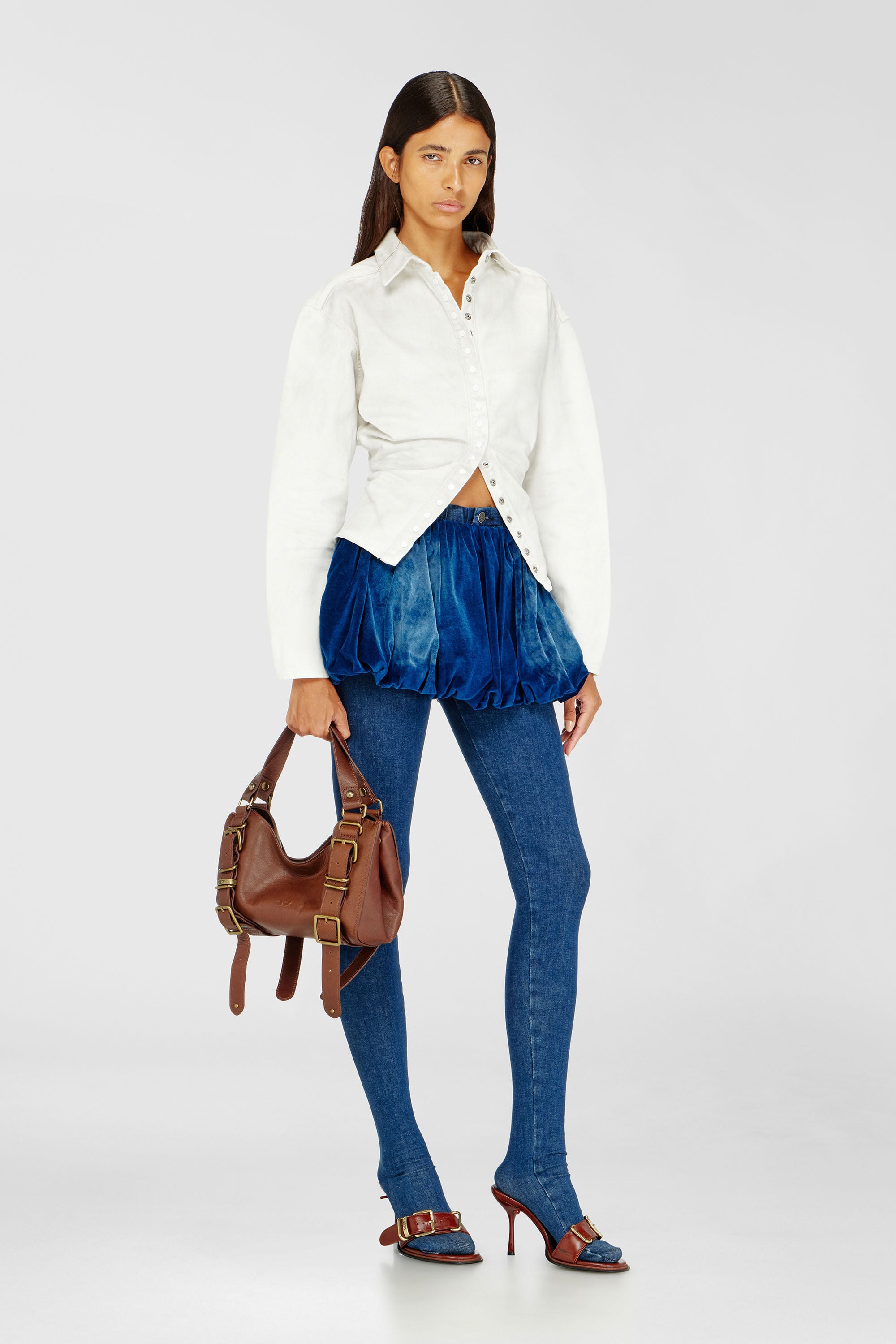 Diesel - DE-MUJ-FSJ1, Female's Short bubble skirt in velvet denim in Dark Blue - 1