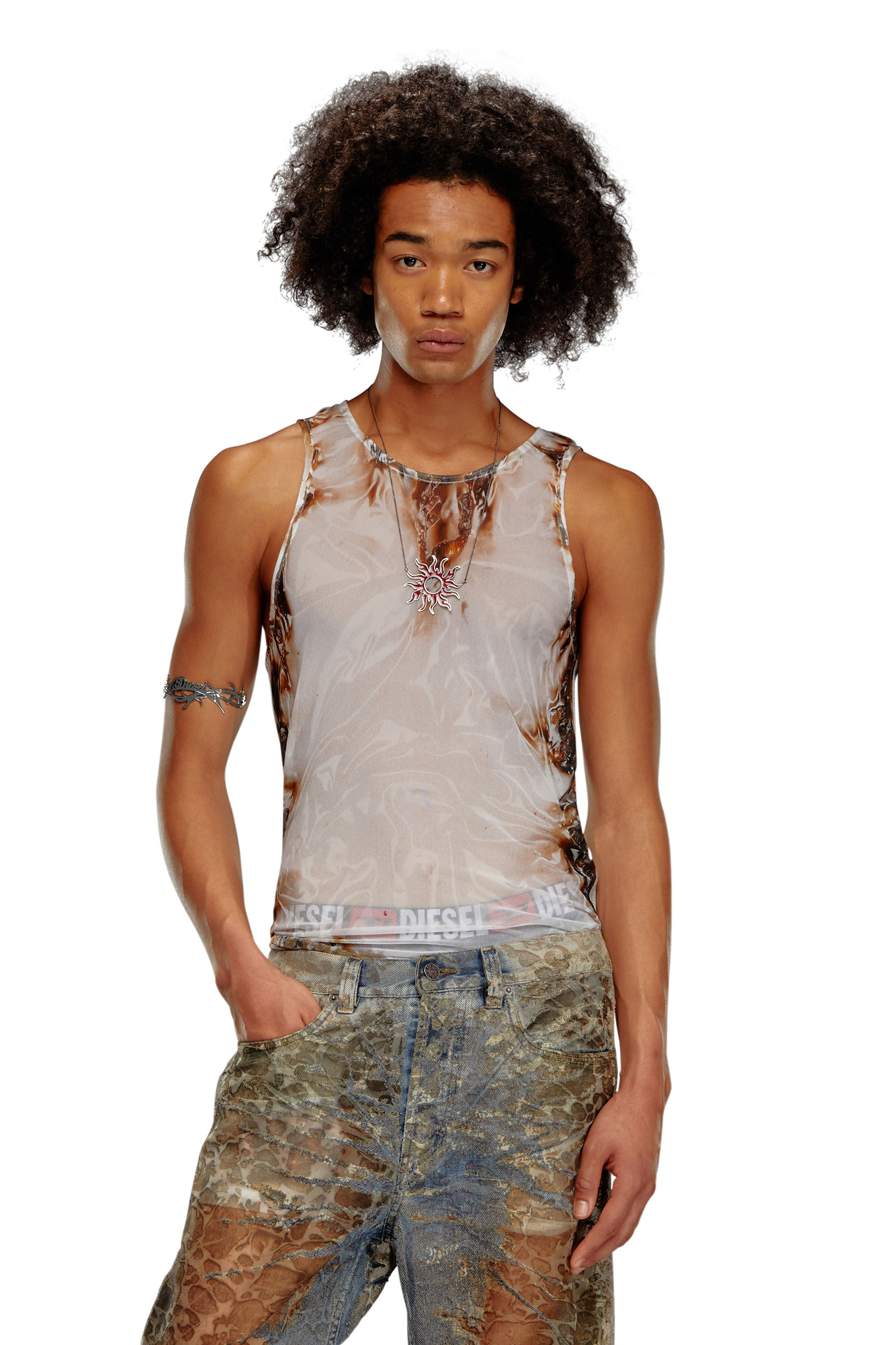 Diesel - T-LIFTY-BURN-ART, Male's Tulle tank with burning plastic print in Light Grey - 3