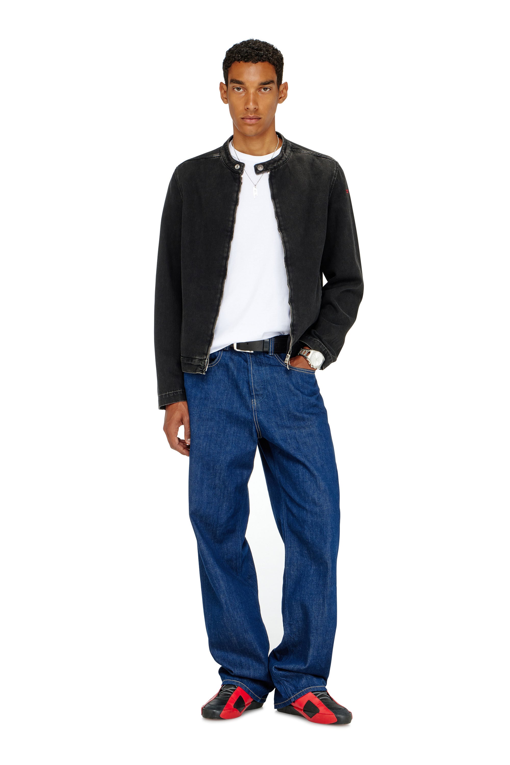 Men's Moto Racer jacket in clean-wash Denim | Black | Diesel