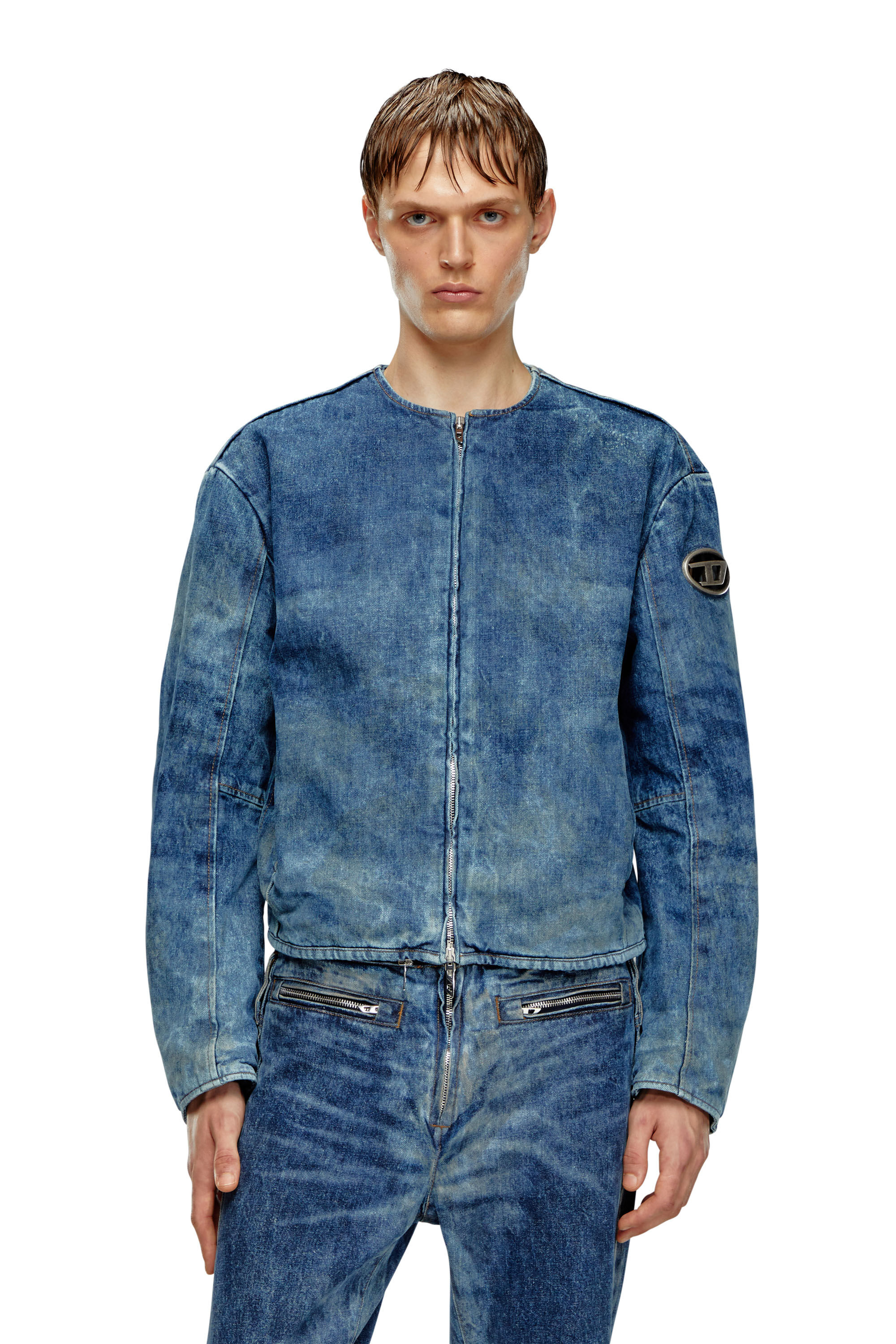 Diesel - D-CALUR-FSE, Veste en denim avec zip style biker Homme in Bleu - 3