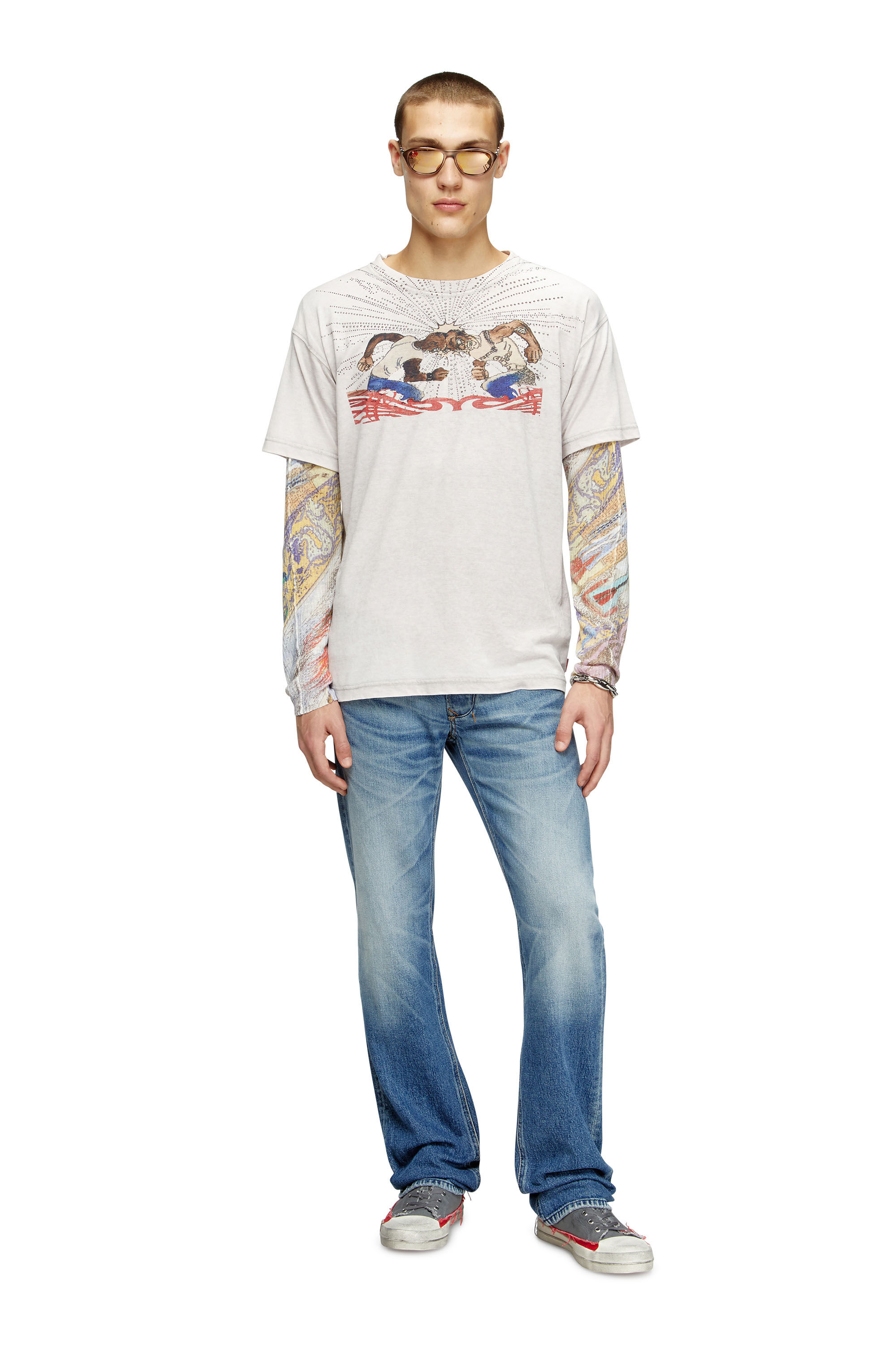 Men's T-shirt with rhinestone graphic | Grey | Diesel
