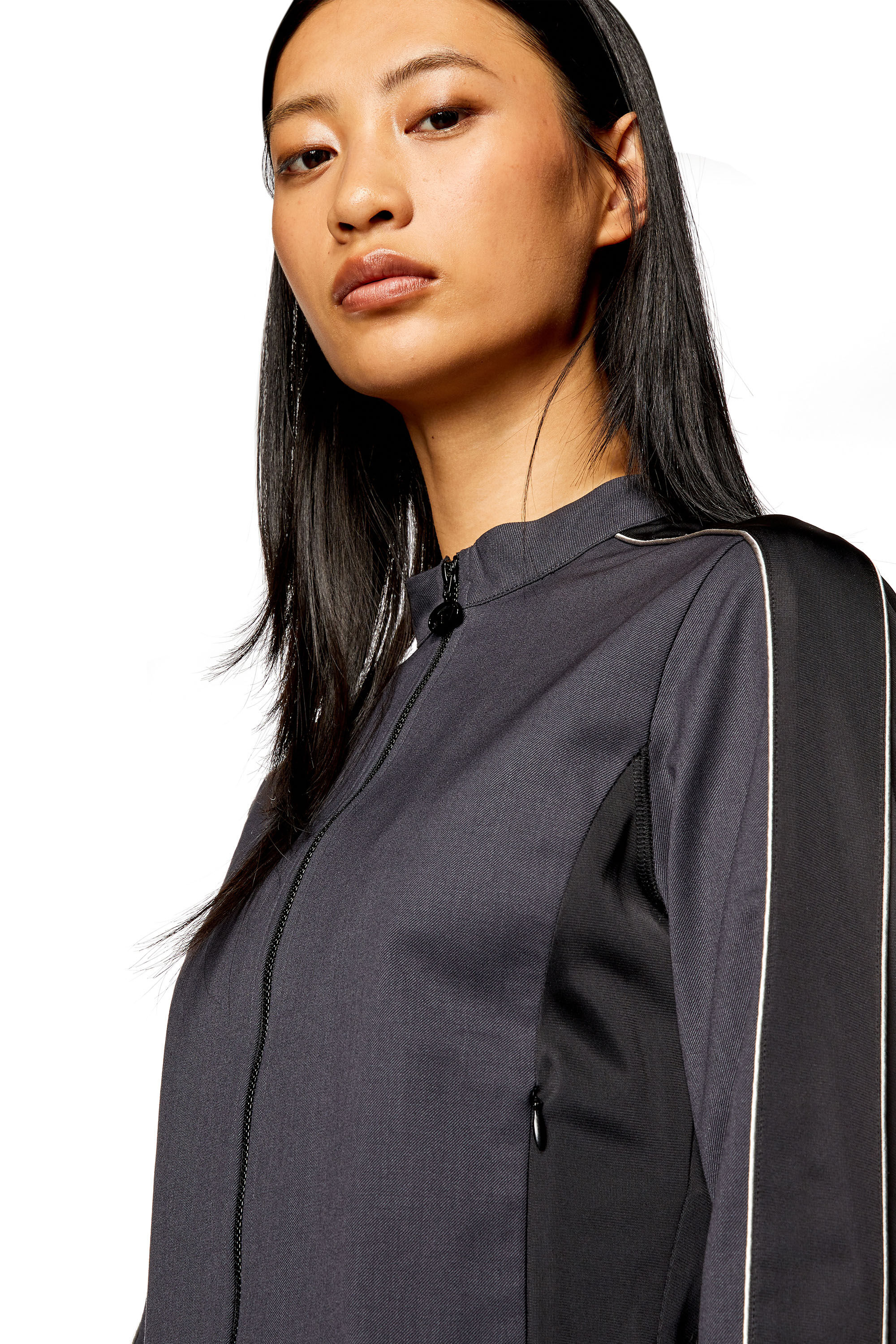 Diesel - G-FORT, Woman's Racer jacket in double-knit and wool blend in Black/Grey - 4