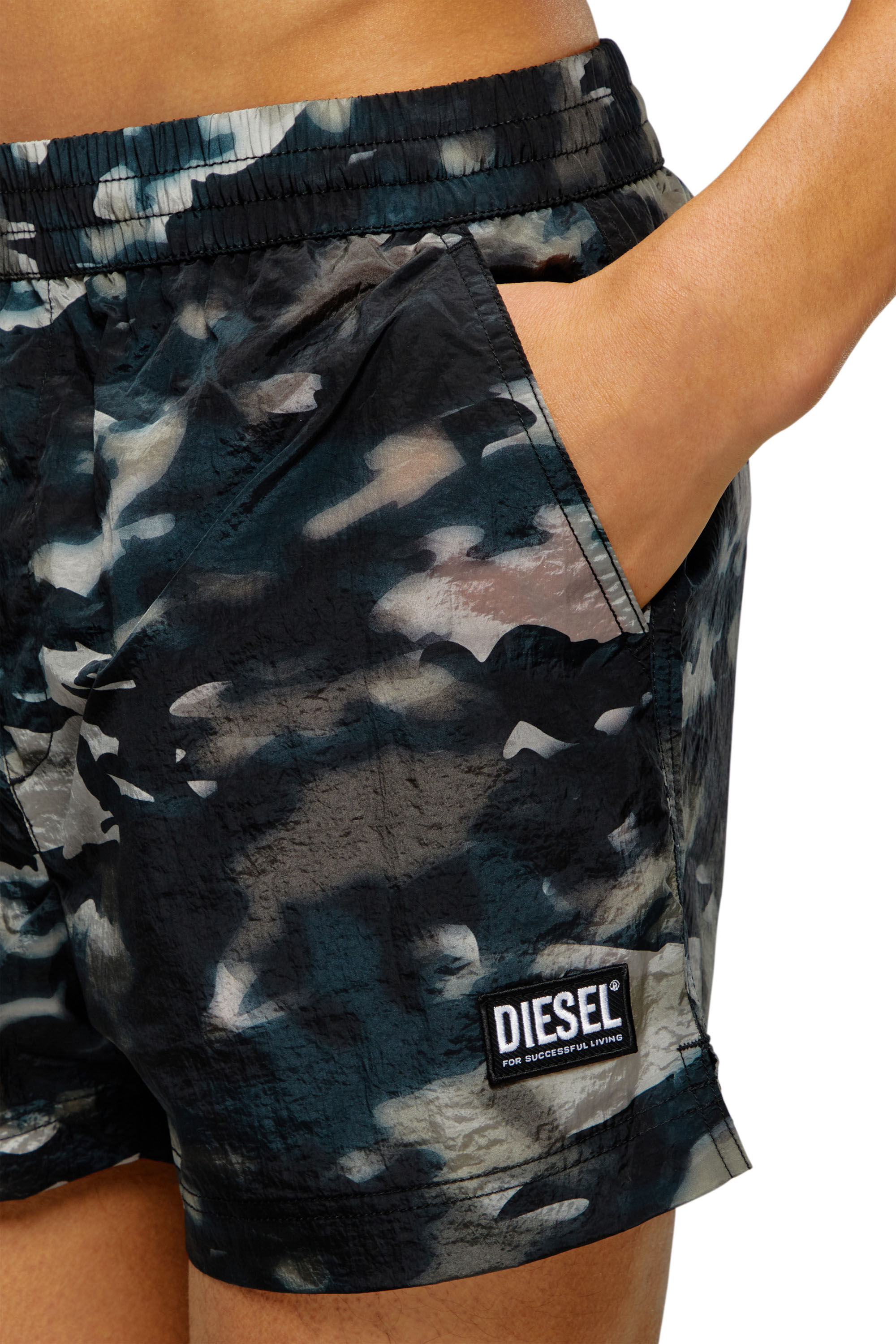 Diesel - BMBX-MARIO-34CM-UTILITY, Man's Swim shorts with utilitarian print in Blue - 4