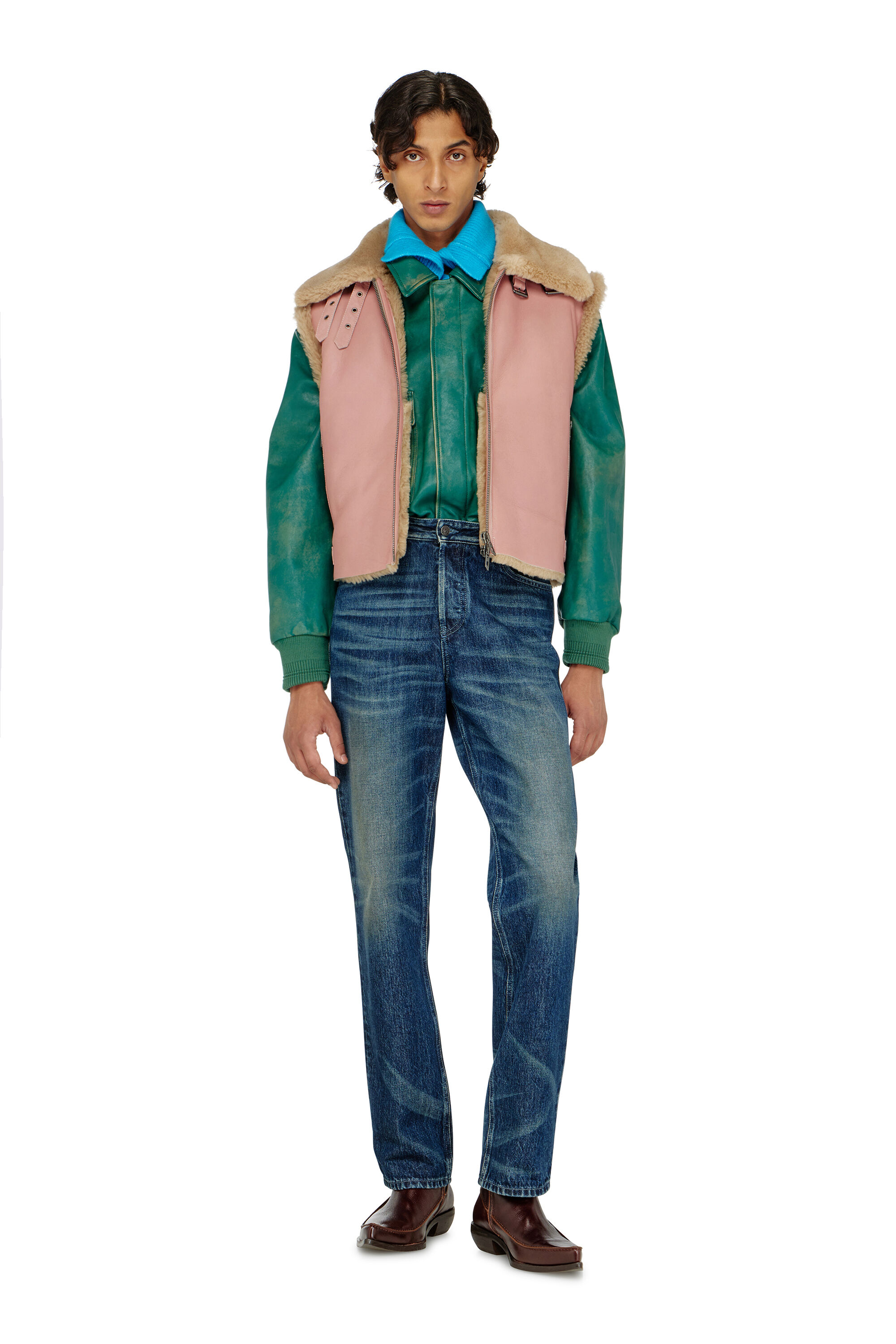 Diesel - L-HONT, Male's Shearling leather vest in Pink - 1