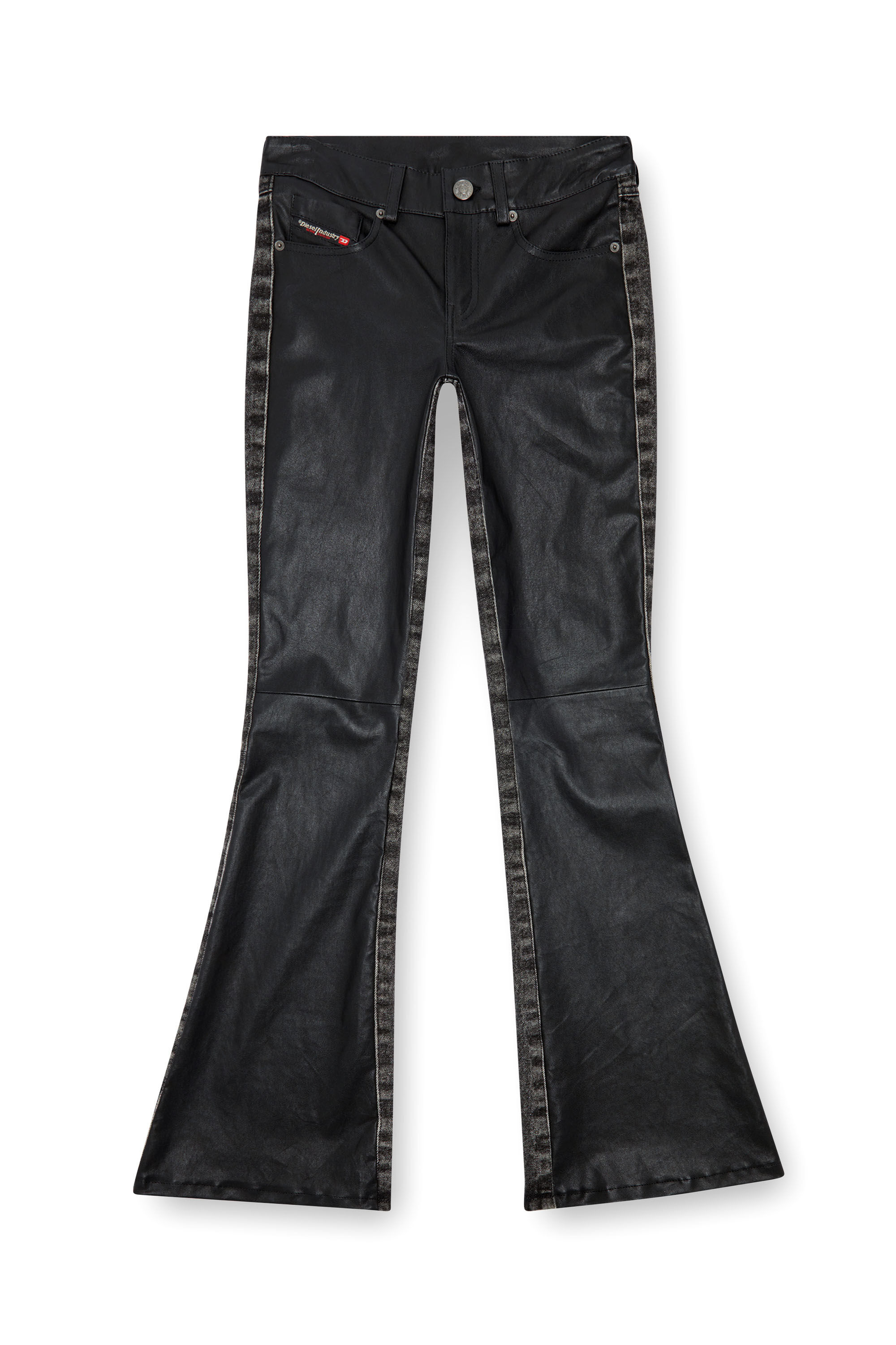 Diesel - L-OVELY, Female's Bootcut pants in leather and denim in Black - 2
