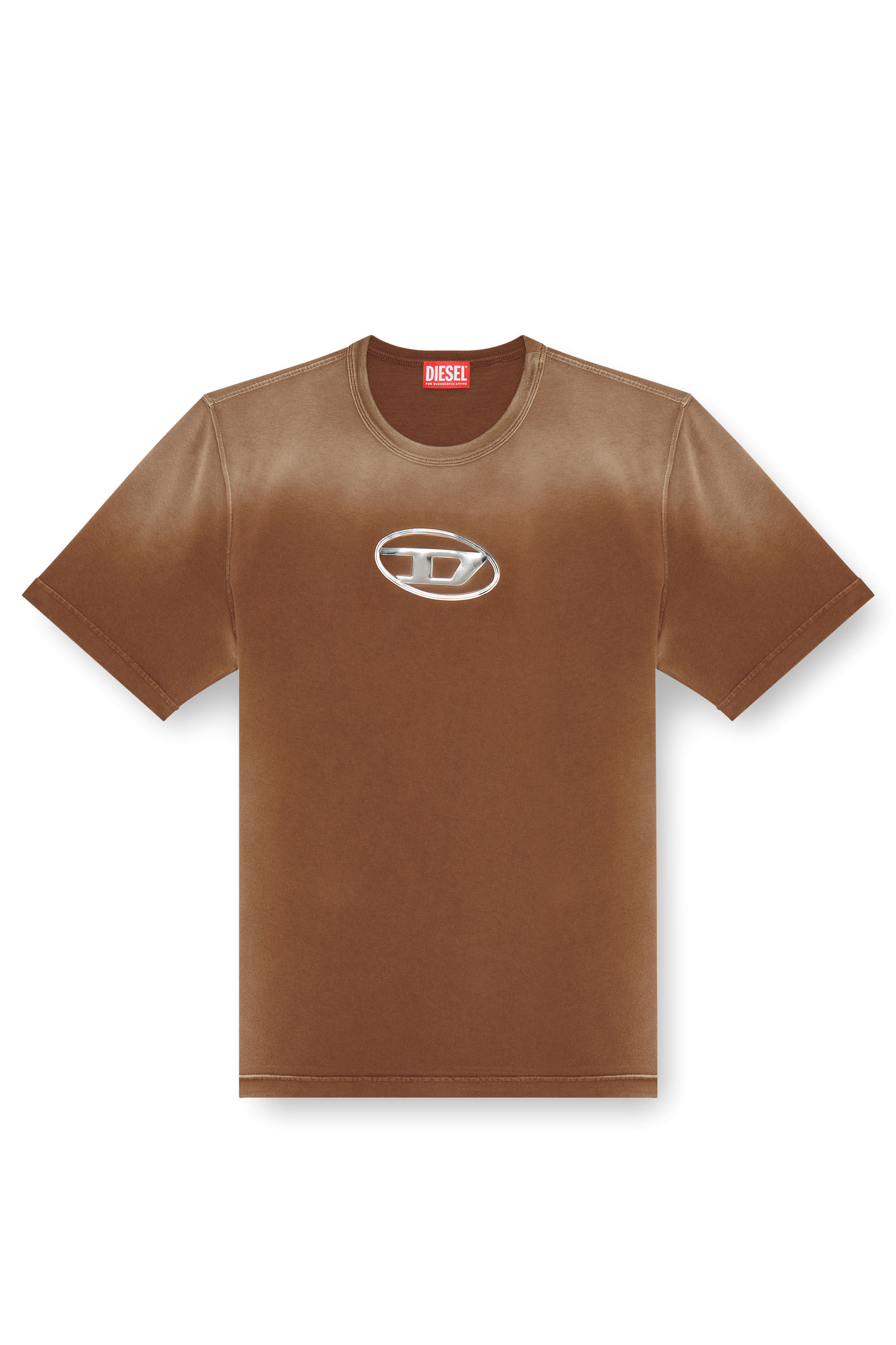 Diesel - T-ADJUST-Q8, T-shirt délavé avec cut-out Oval D Homme in Marron - 2