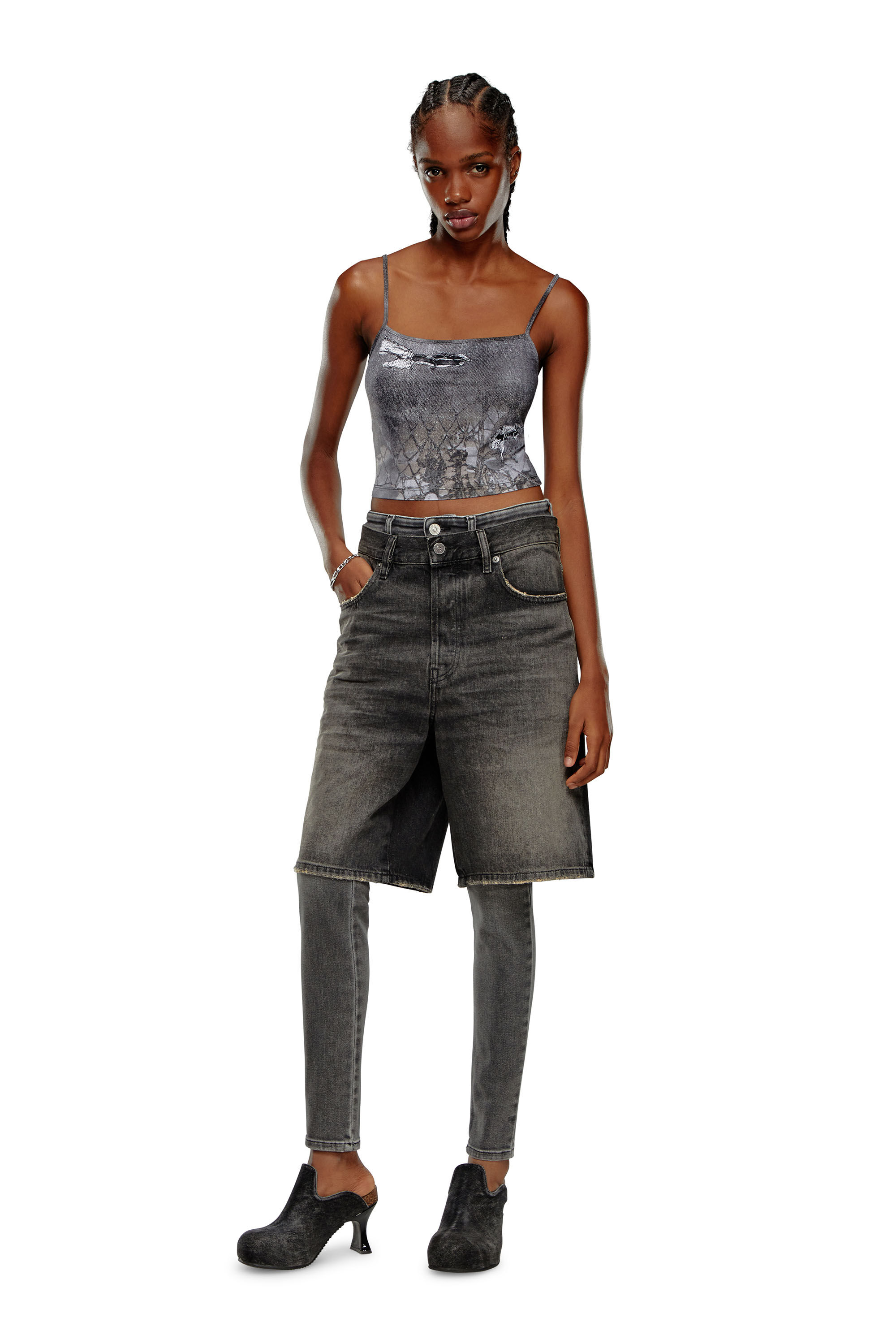 Diesel - T-HALSY, Female's Strappy top with abstract print in Black - 1
