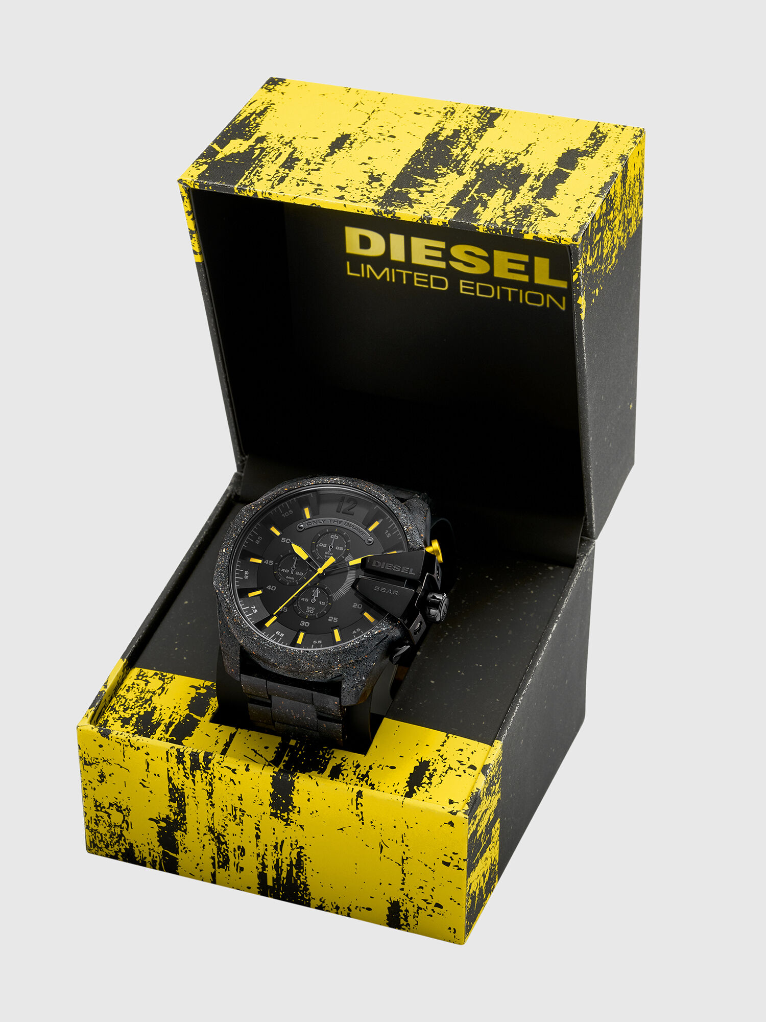 Diesel - DZ4539, Man's Mega Chief chronograph black concrete composite watch in Black/Yellow - 4