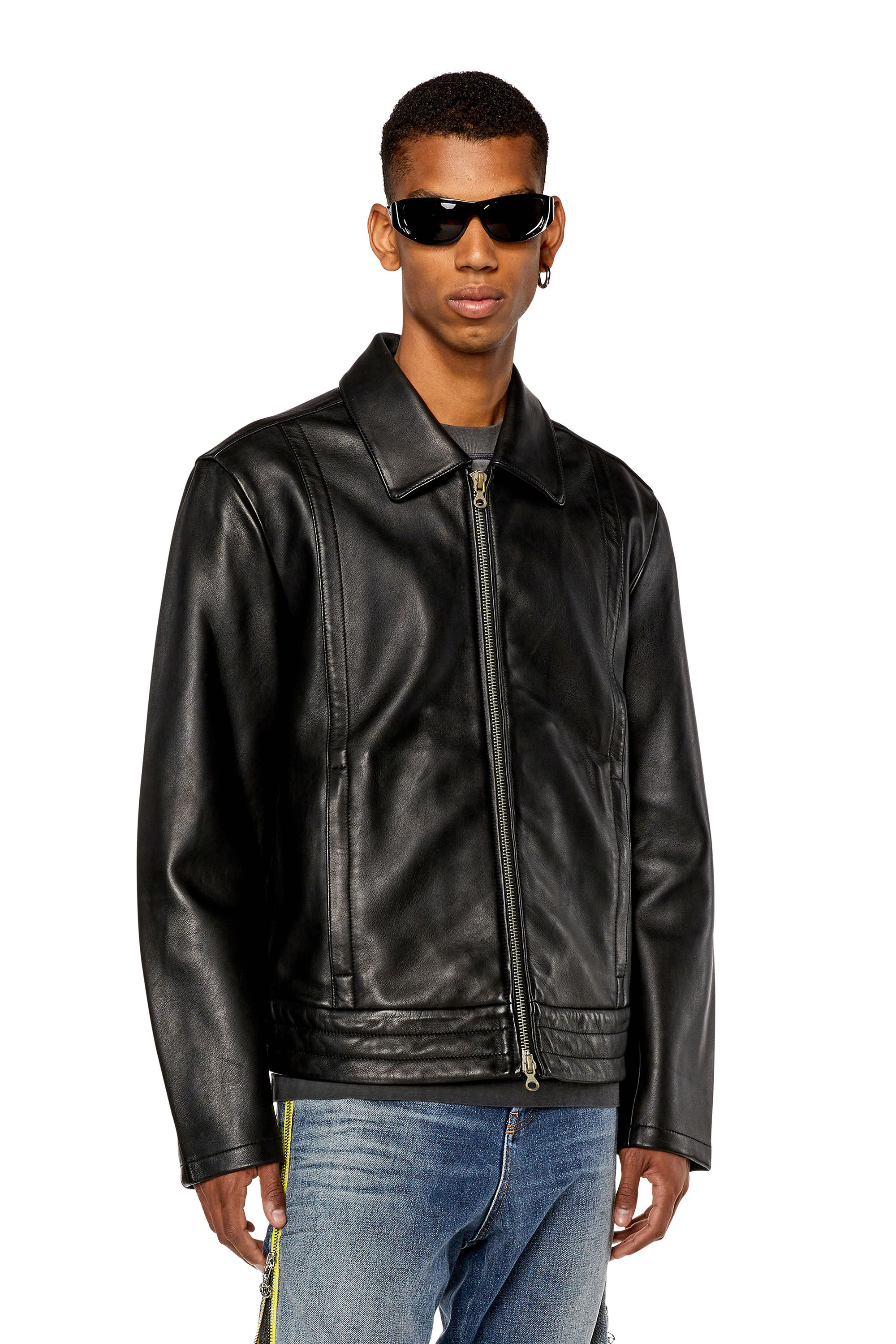 Diesel - L-HUDSON, Male's Shirt jacket in supple leather in Black - 3