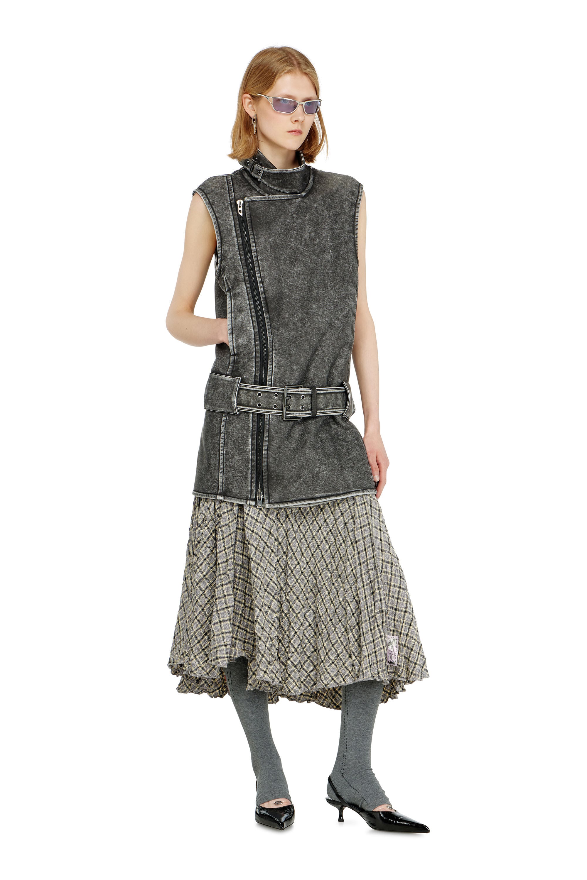 Women's Biker-style mini dress with belt | Grey | Diesel {{Country}}