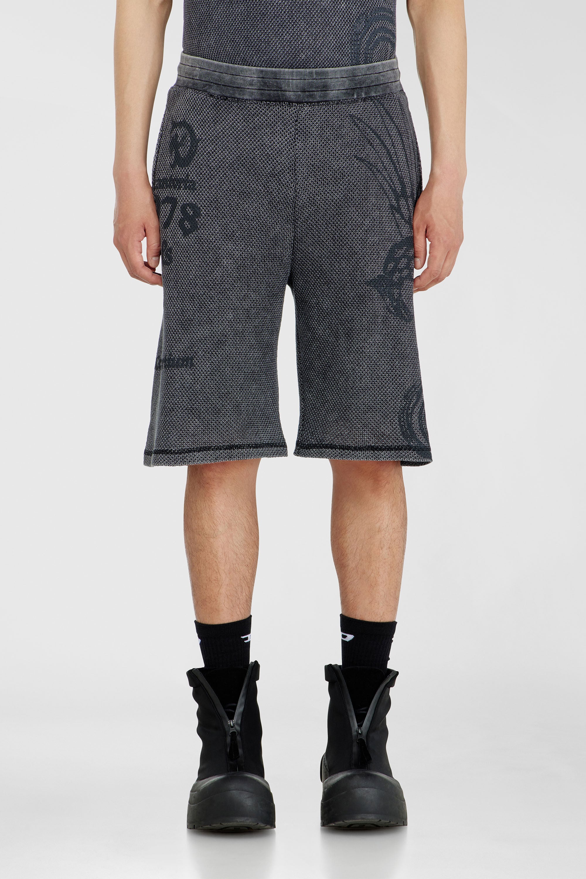 Diesel - P-ERRY, Male's Mesh cotton sweatshorts with prints in Grey - 3