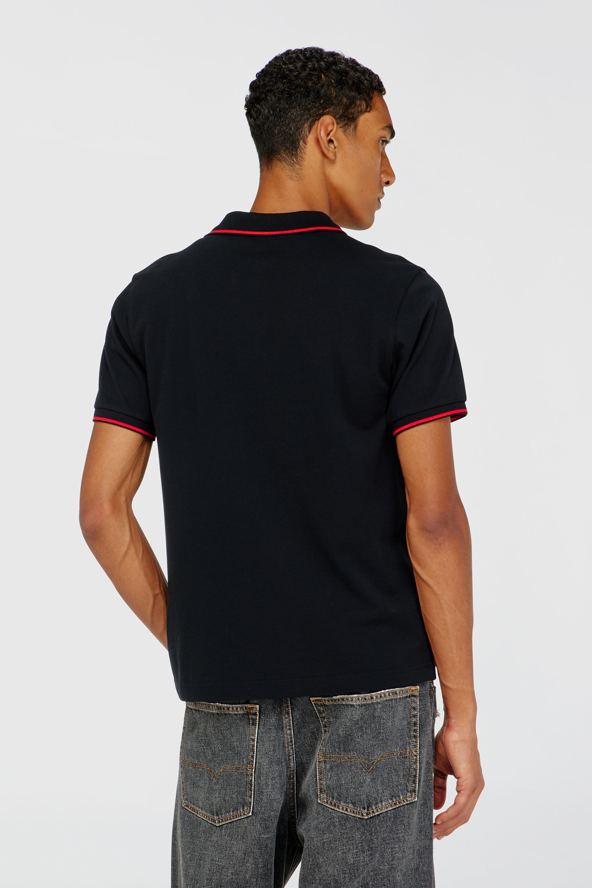 Men's Polo shirt with micro Diesel embroidery | Black | Diesel US