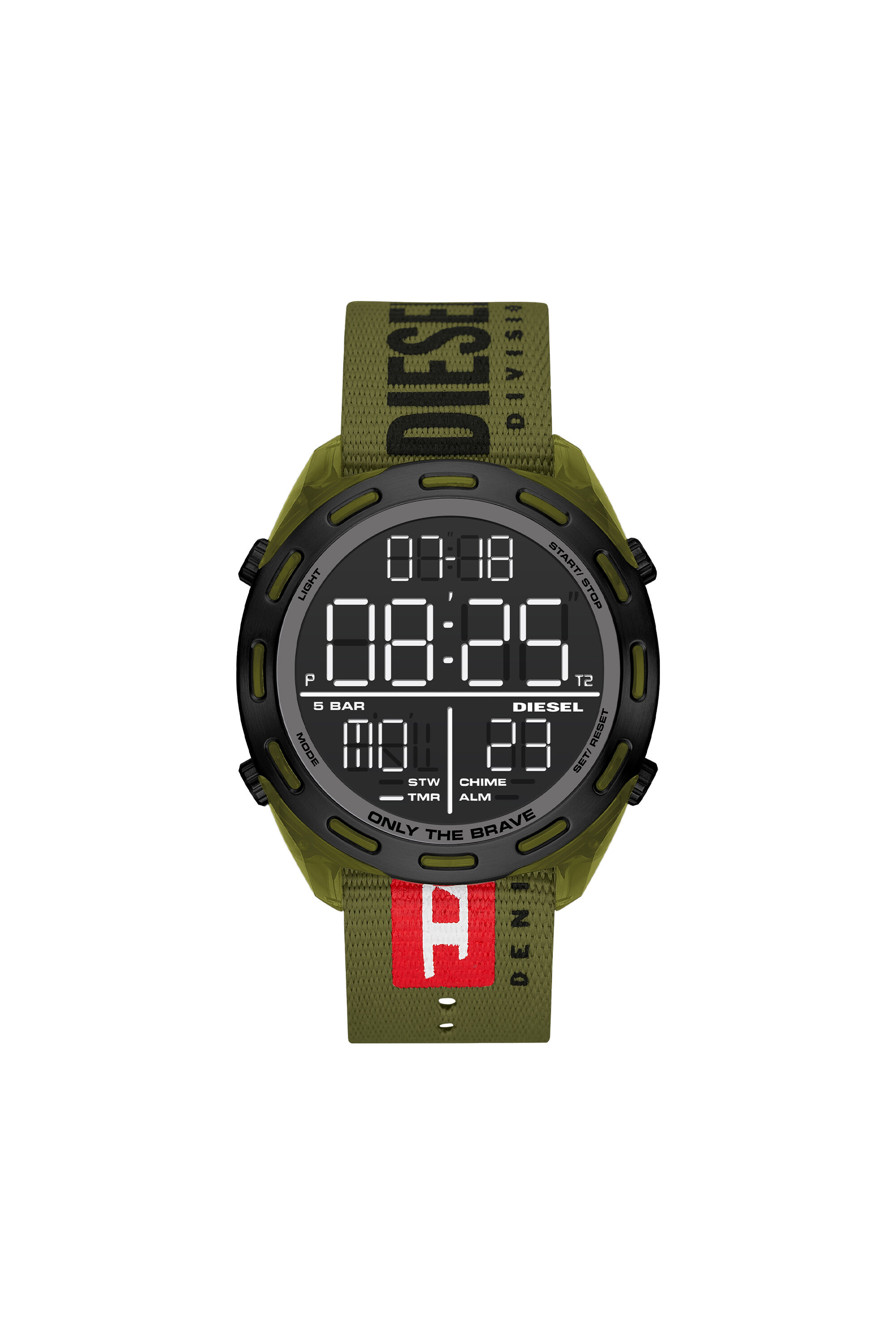 Diesel - DZ1939, Reloj Crusher digital con pulsera verde militar en nailon Unisex in Verde - 1