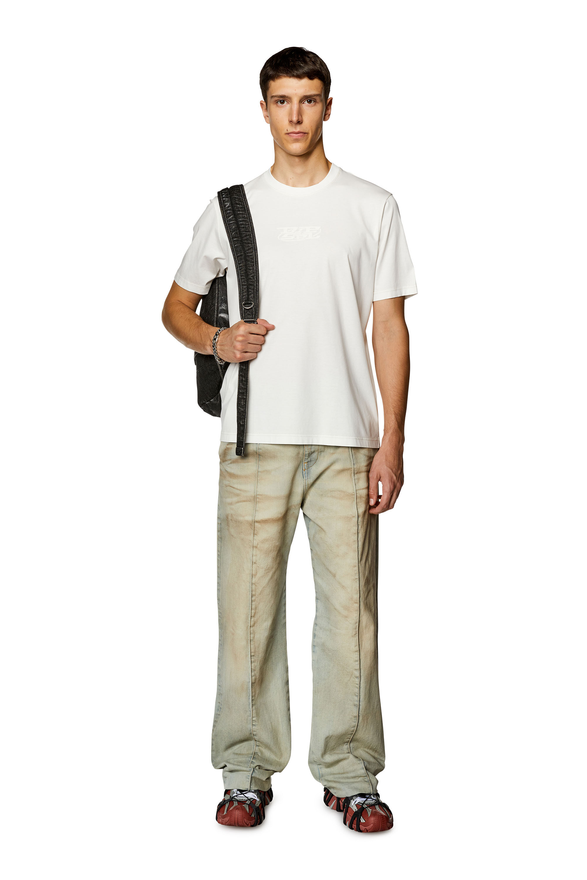 Diesel - T-MUST-SLITS-N, T-shirt en coton mercerisé avec logo imprimé Homme in Blanc - 1