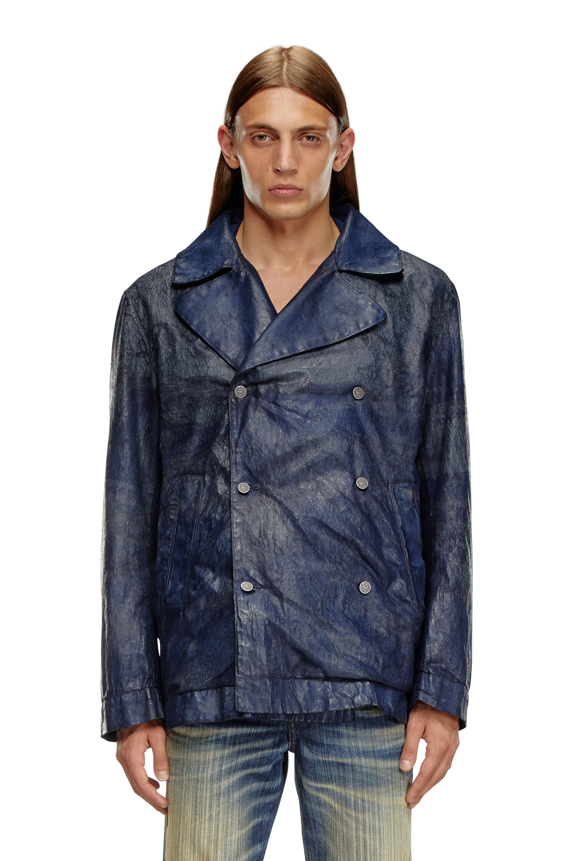 Diesel - D-BONDED-S, Veste à double boutonnage en denim enduit Homme in Bleu - 3