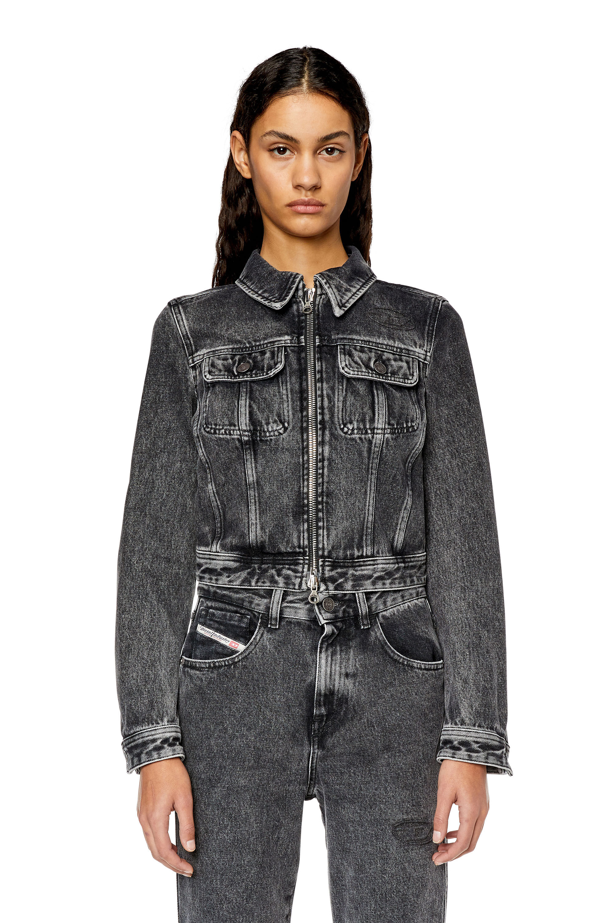 Diesel - DE-SLIMMY-ZP-FSB, Veste trucker avec un fit slim avec logo emboss&eacute; Femme in Noir - 3