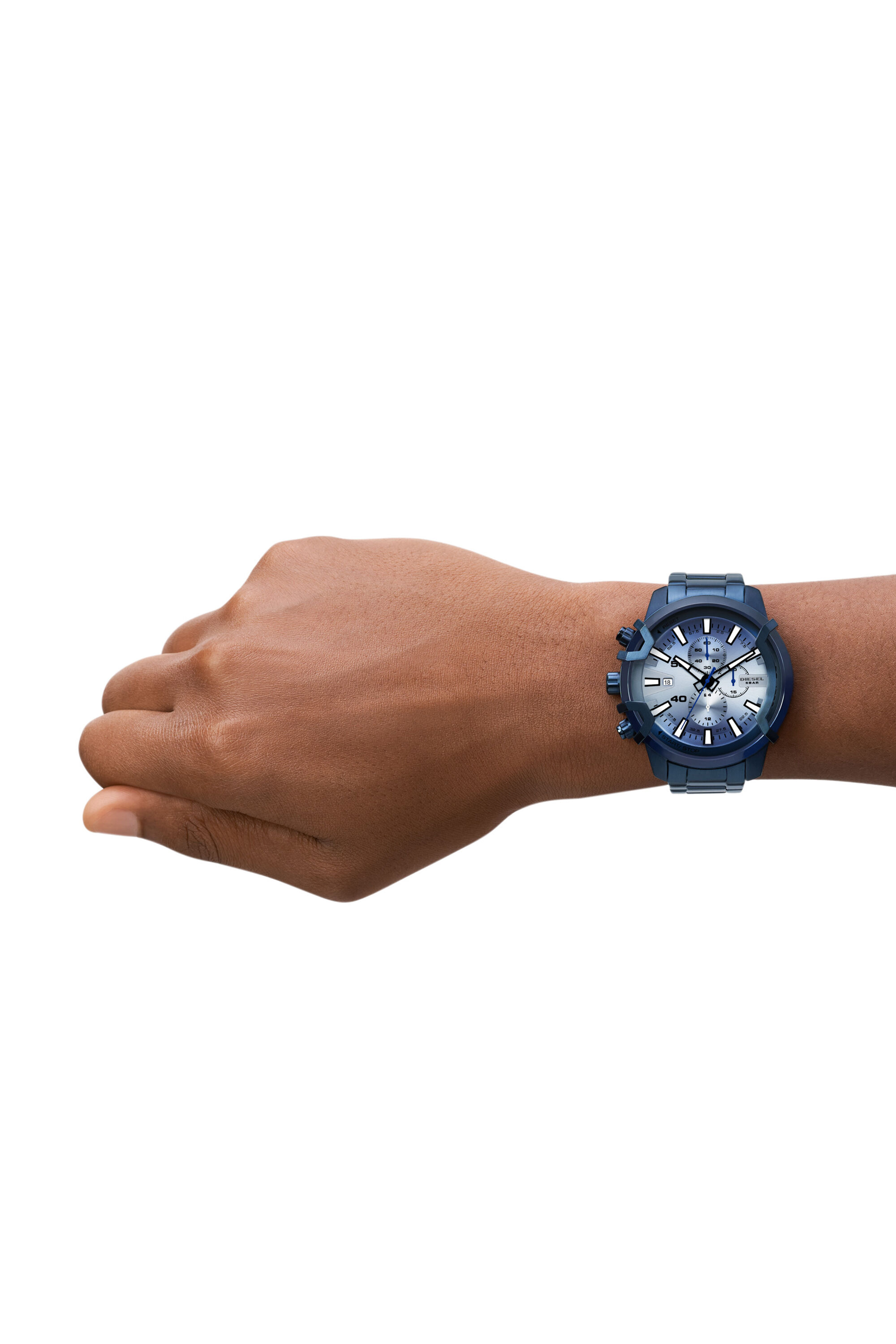 Diesel - DZ4596, Male's Griffed chronograph blue-tone stainless steel watch in Blue - 4