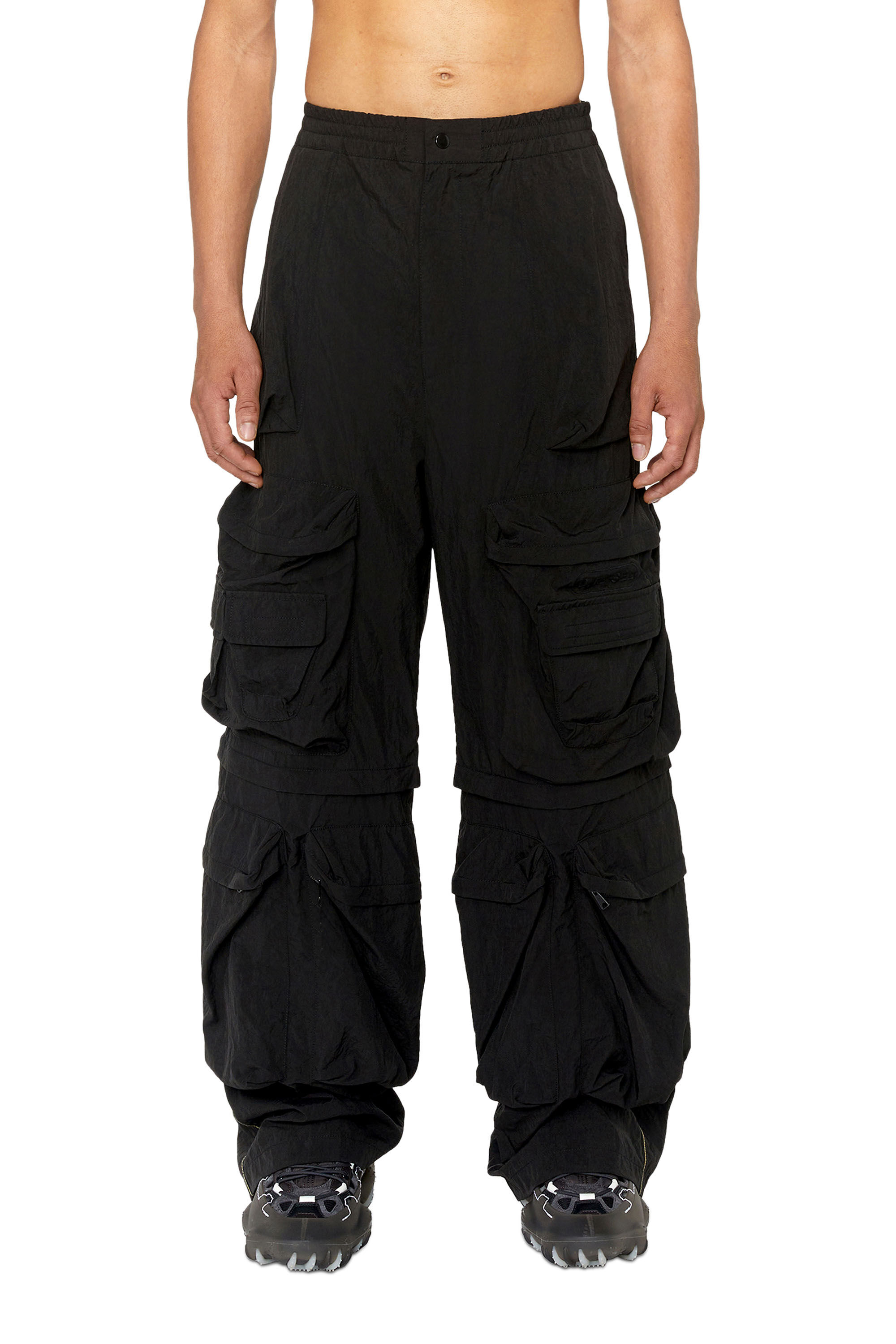 Diesel - P-STAIND, Male's Cargo pants in wrinkled nylon canvas in Black - 3