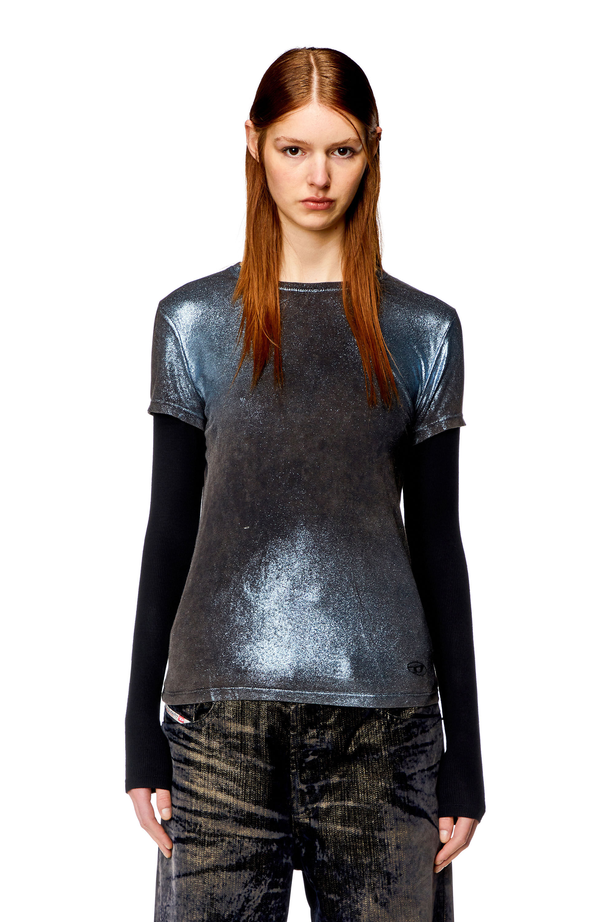 Diesel - T-MIWA, Top superposé métallisé délavé Femme in Polychrome - 5