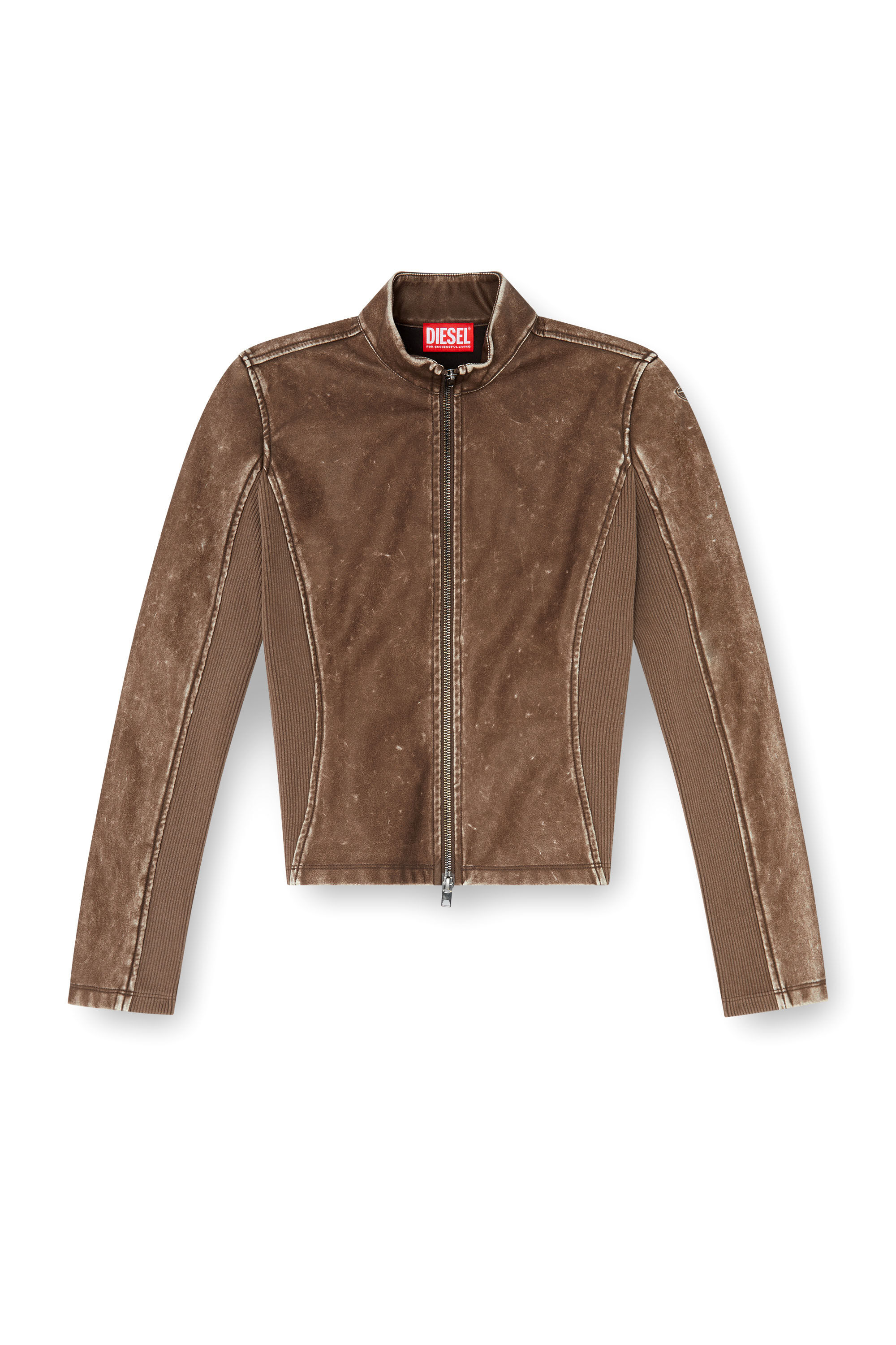 Women's Biker jacket with rib-knit inserts | Brown | Diesel