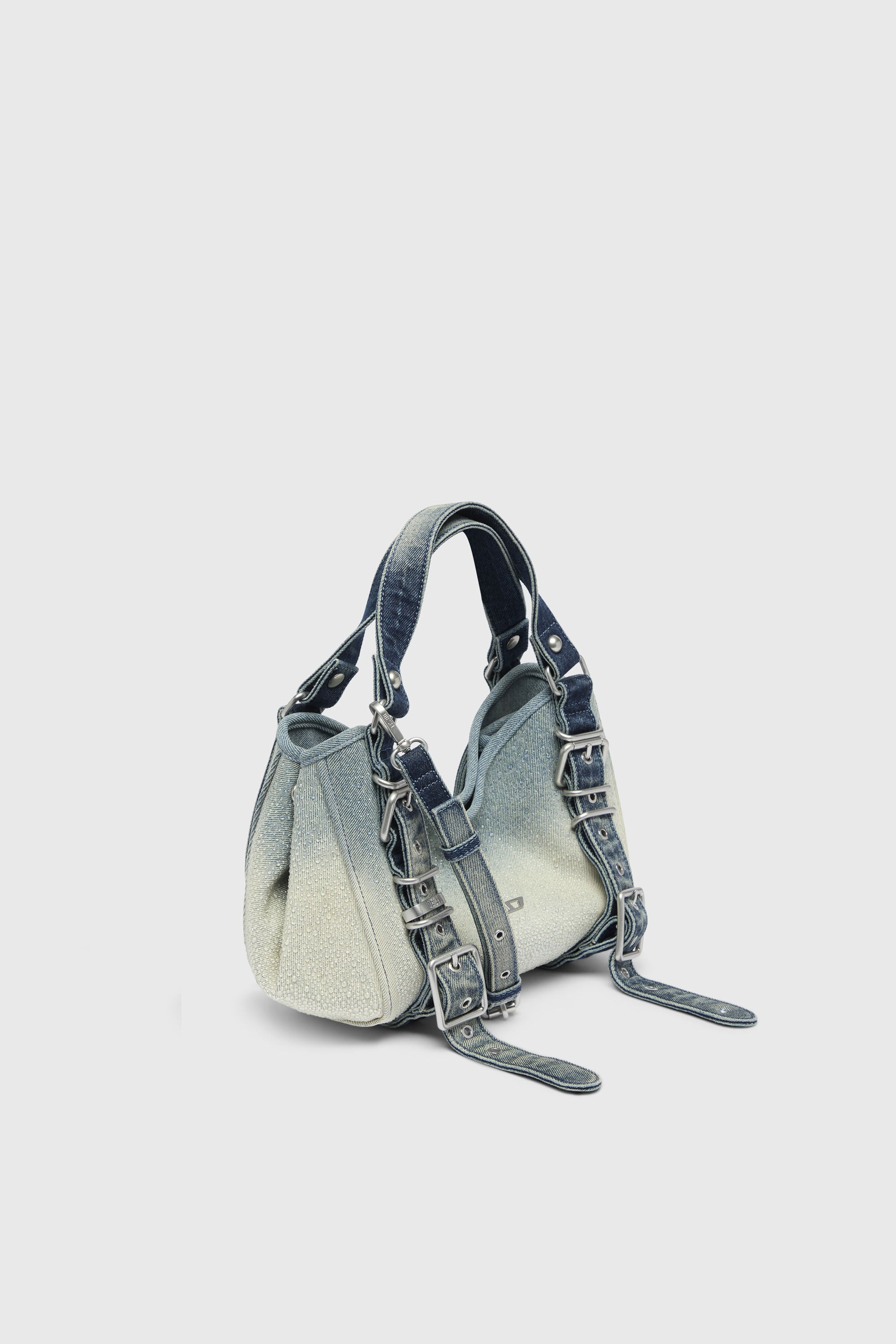 Diesel - D-ONE TOPHANDLE S, D-One-Bolso small con asa superior de denim solarizado con cristales Mujer in Azul marino - 4