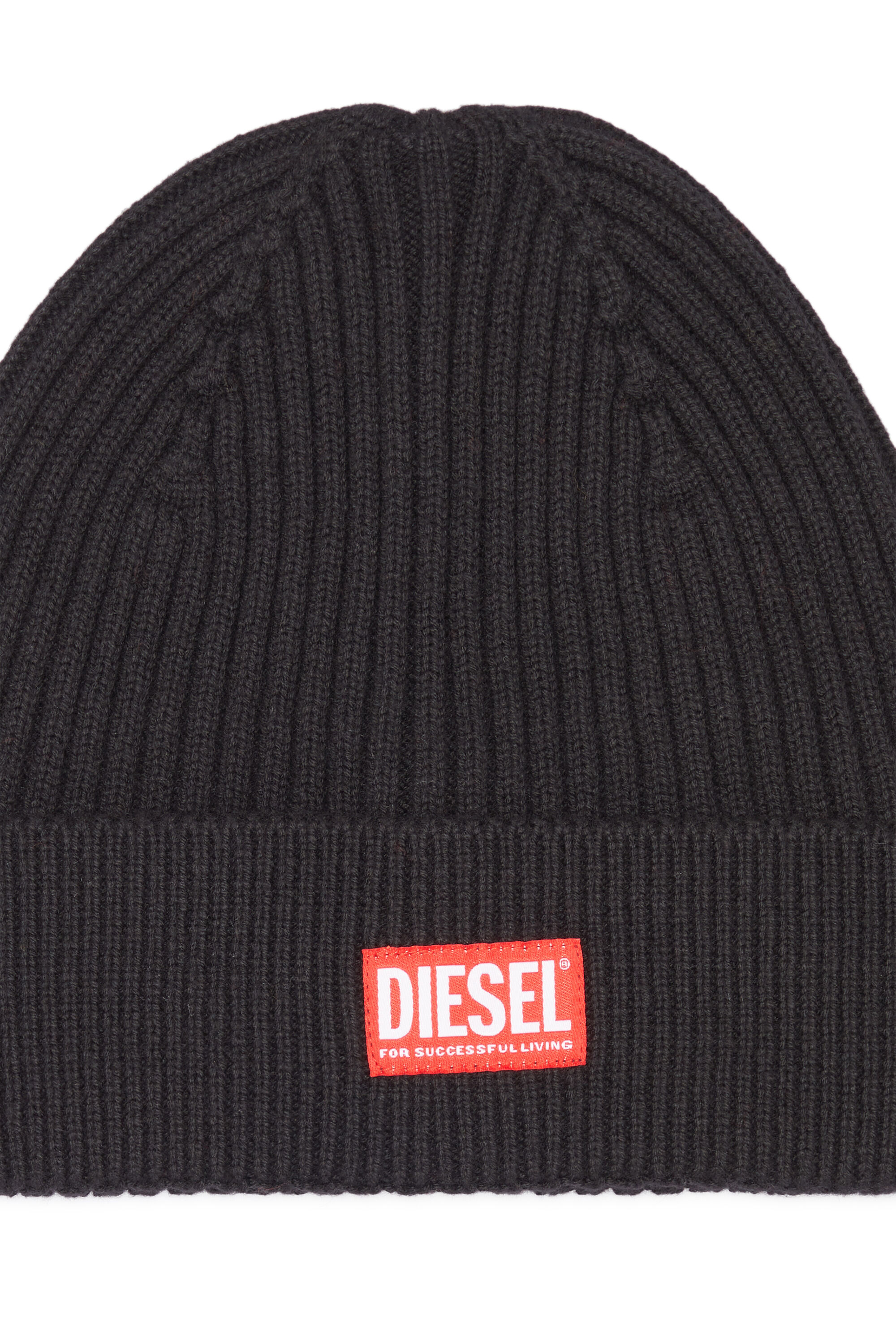 DIESEL diesel ニット帽 ビーニー 黒　ブラック K-CODER-H 2X2 : Ribbed beanie with logo patch | Diesel