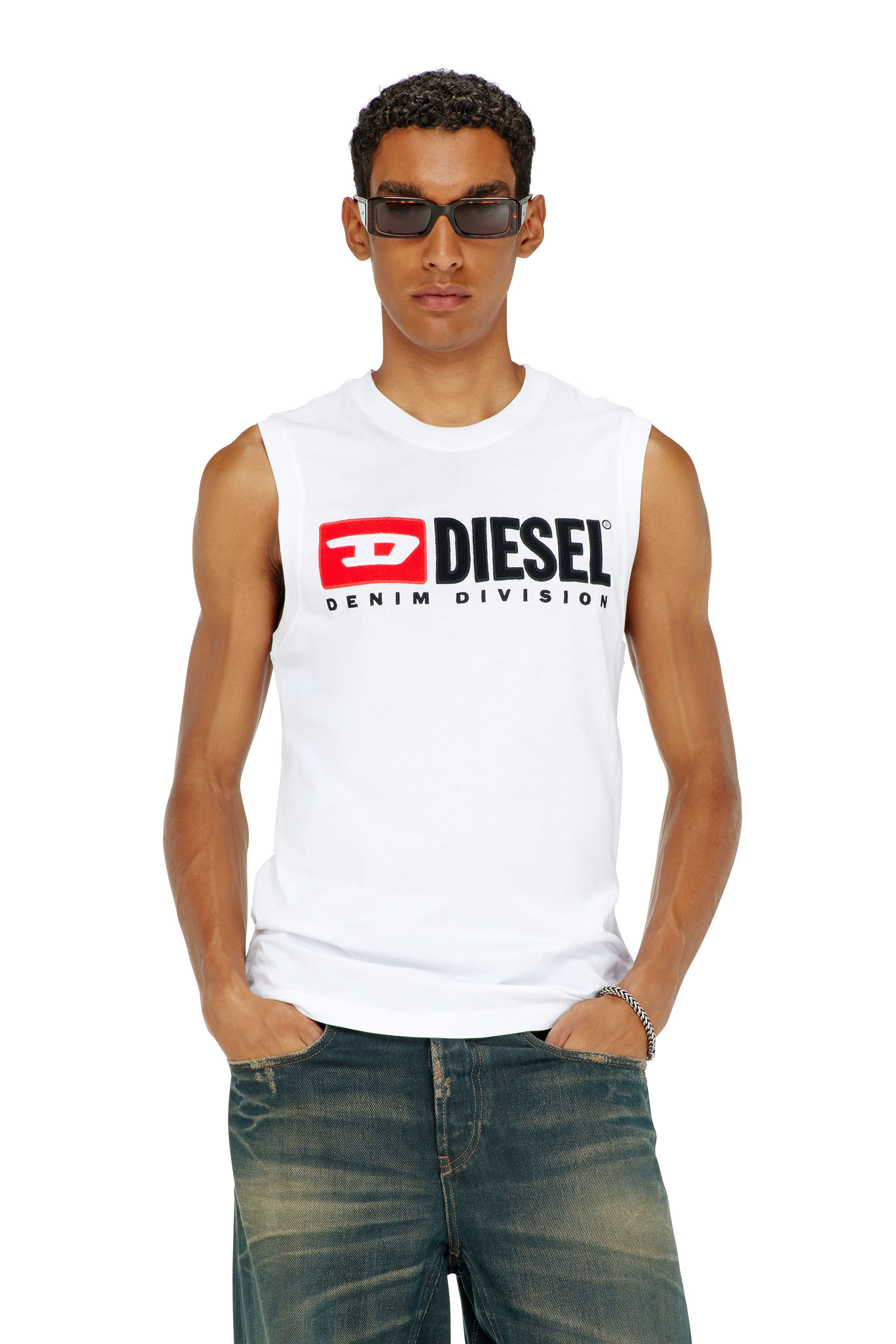 Men's Tank top with chest logo print | White | Diesel CA