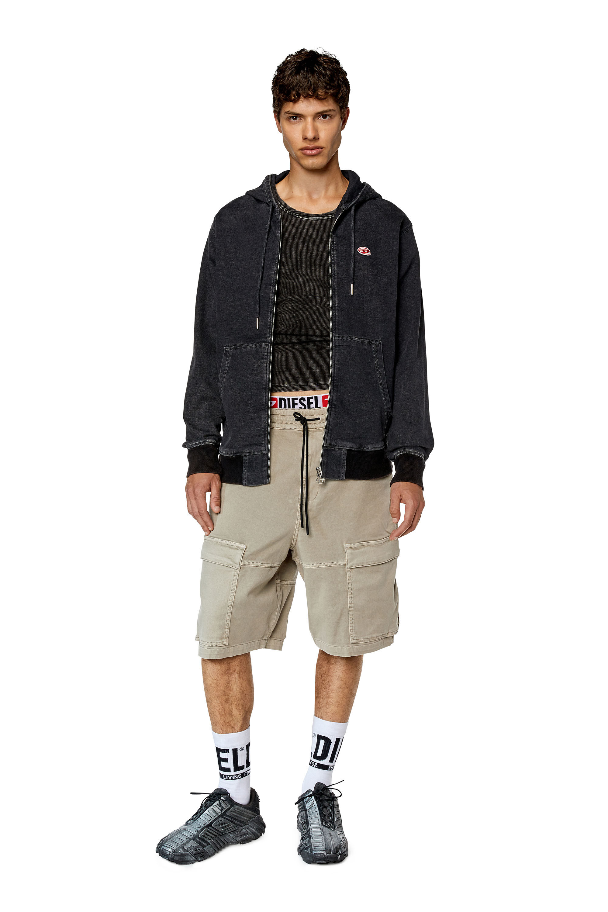 Diesel - D-KROOLEY-CARGO-SHORT JOGG, Man's Cargo shorts in JoggJeans in Light Grey - 1