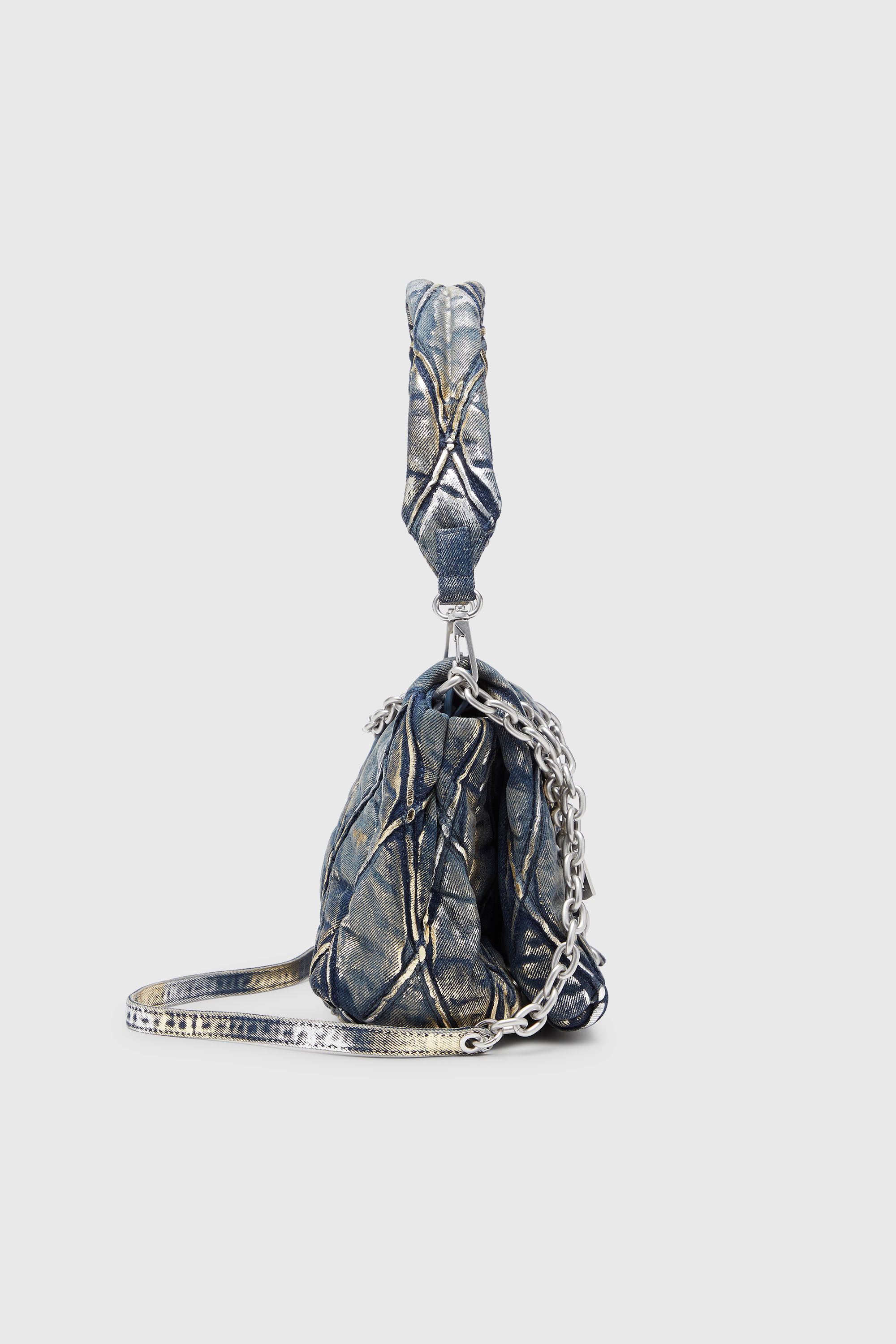 Women's Charm-D - Shoulder bag in metallic-foil denim | Blue