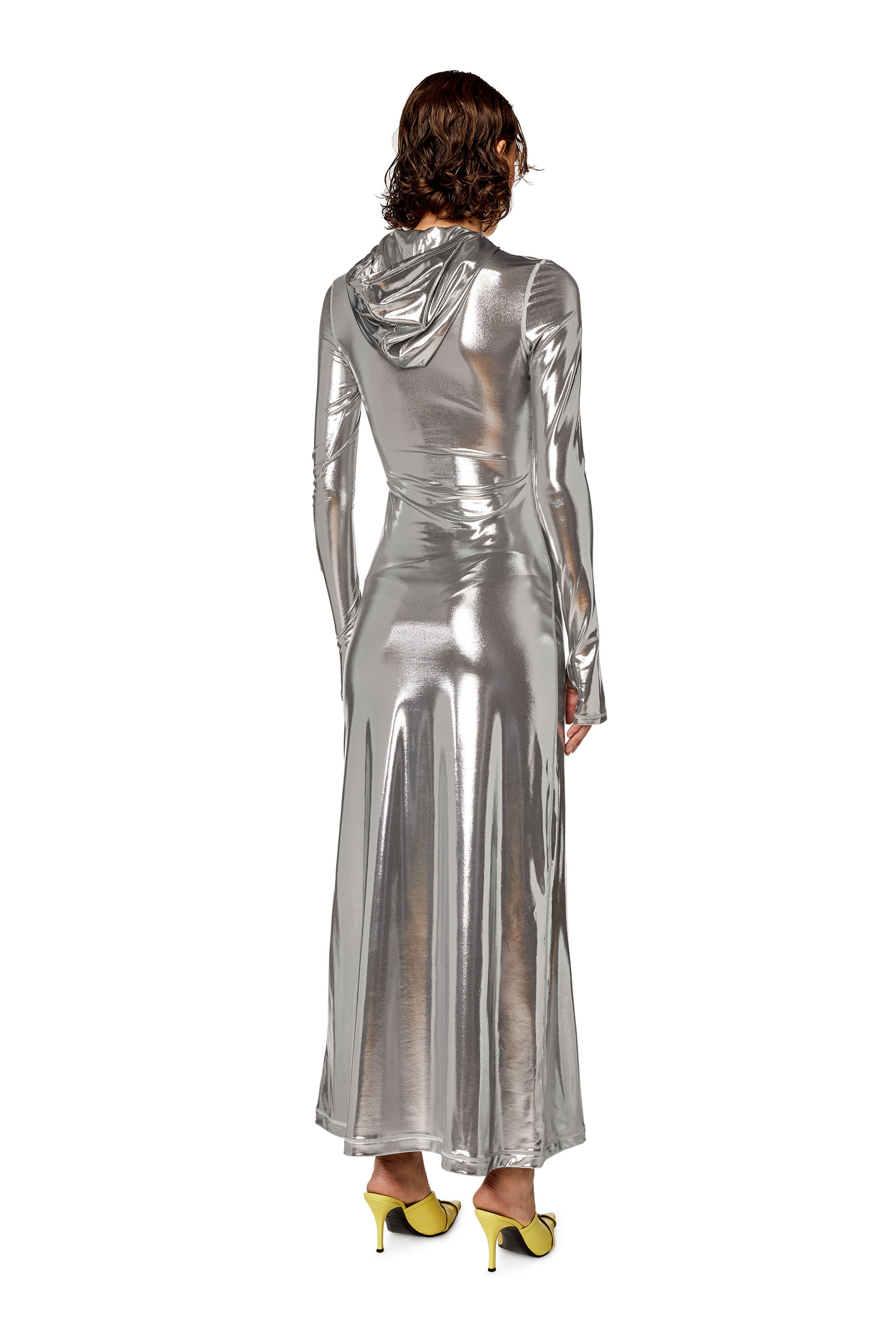 Diesel - D-MATHILDE-L1, Robe à capuche avec effet métallisé brillant Femme in Gris - 3