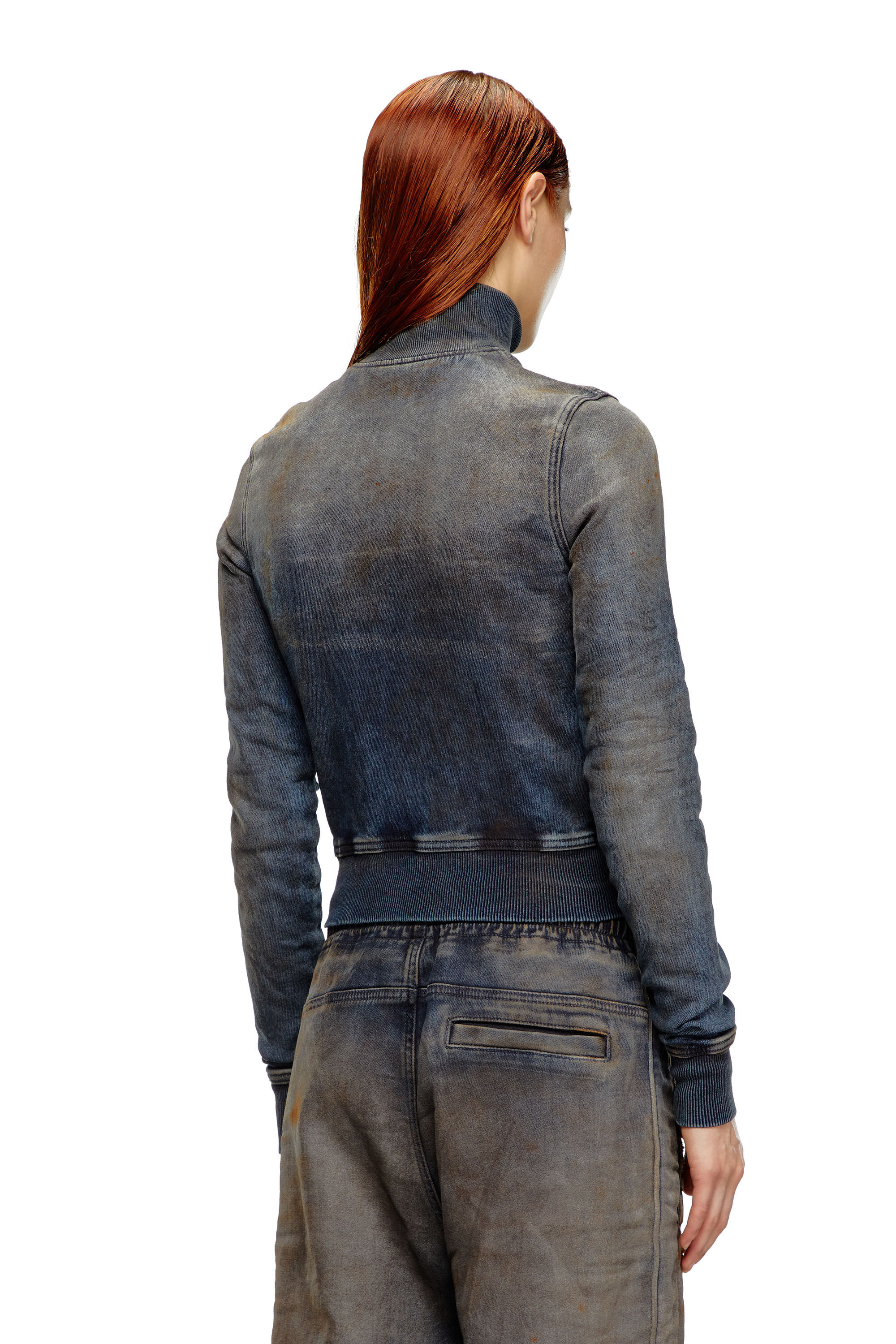 Diesel - D-EMY TRACK, Female's Zip-up sweatshirt in distressed Track Denim in Dark Blue - 4