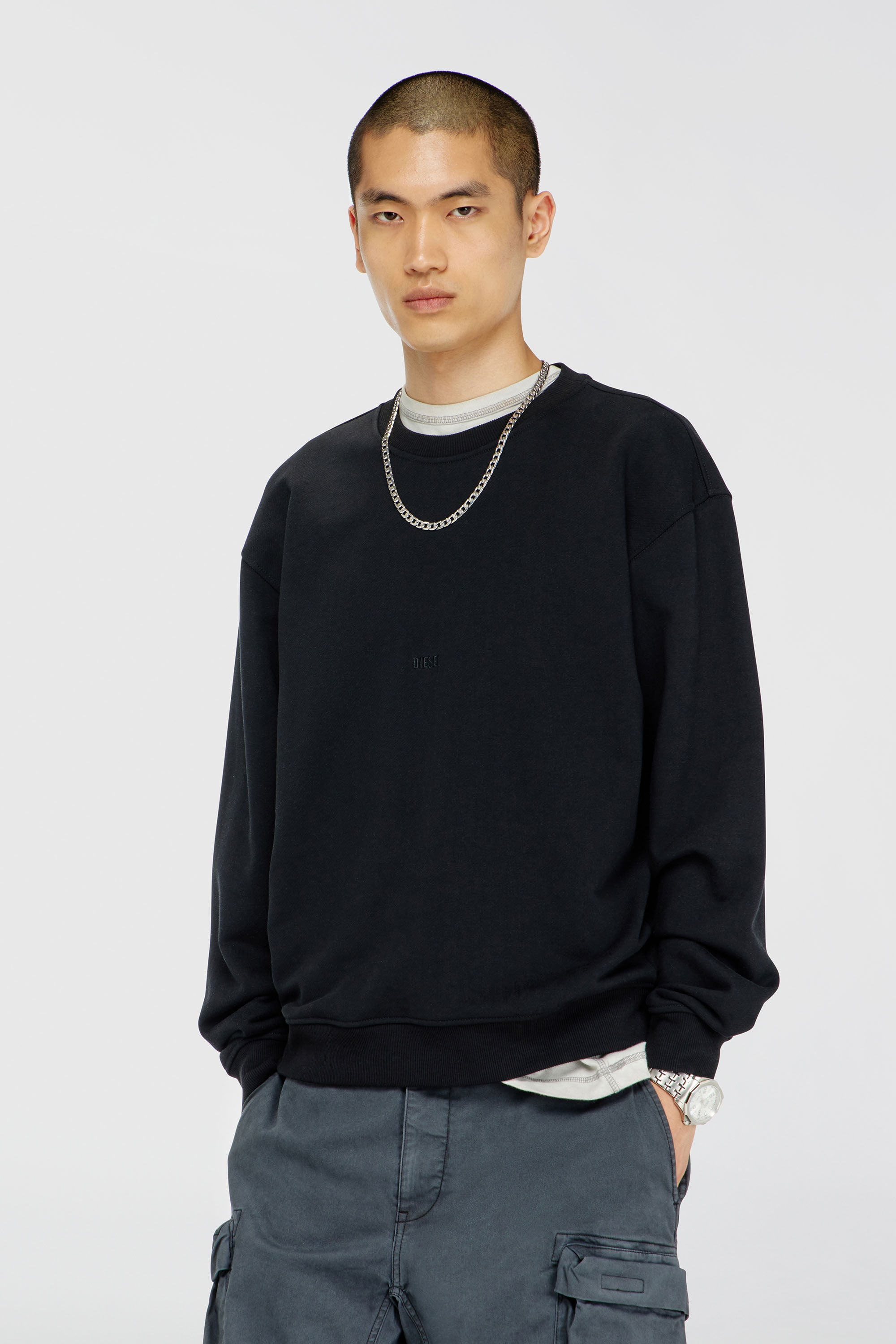 Diesel - S-NORM-AA5, Sweat-shirt en coton avec micro broderie logo Homme in Noir - 3