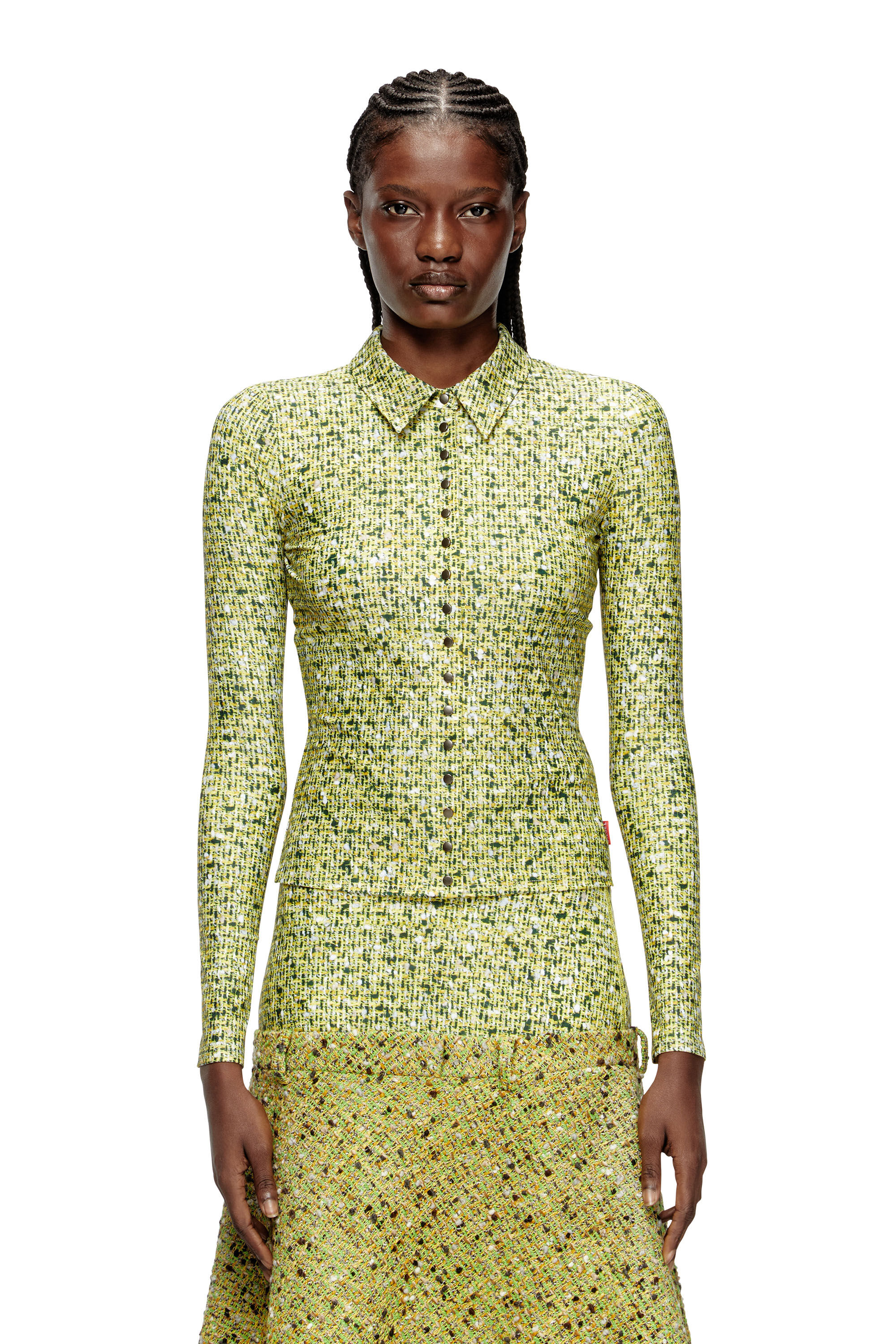 Diesel - C-ELAZ-BC, Female's Stretch fabric shirt with bouclé print in Yellow - 3