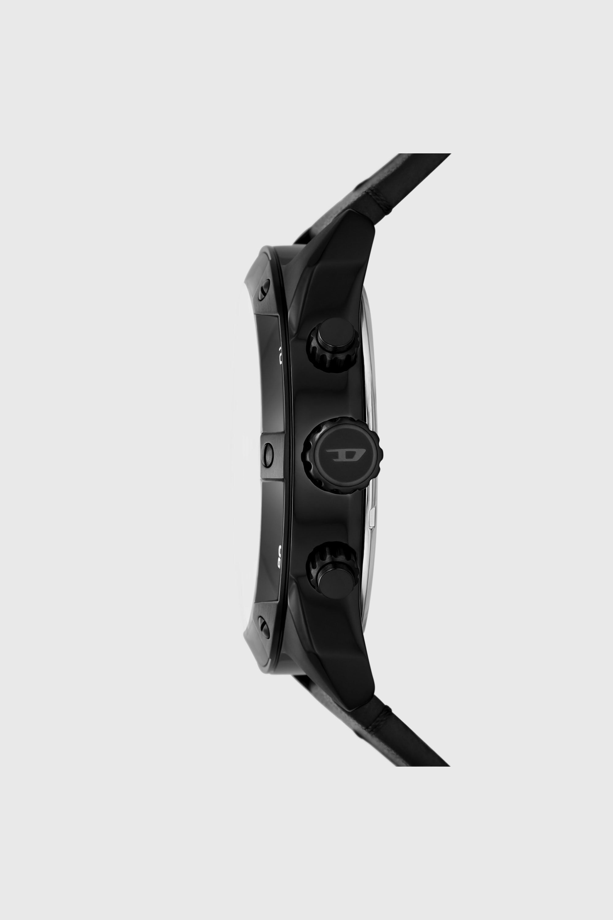 Diesel - DZ4667, Man's Spiked chronograph black leather watch in Black - 3