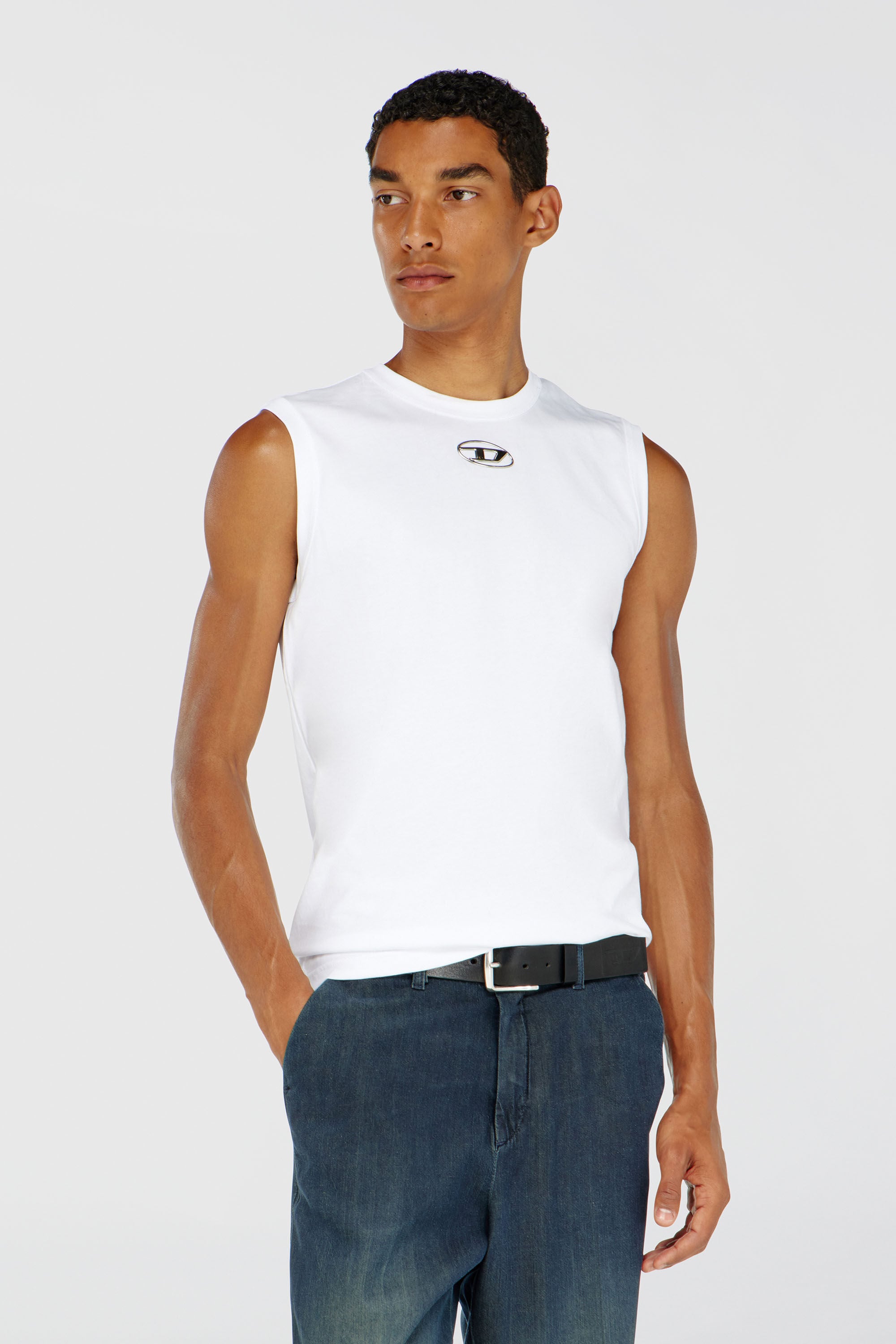 極美品　DIESEL ディーゼル Oval Dプレート タンクトップ Men's Tank top with metallic Oval D | White | Diesel US