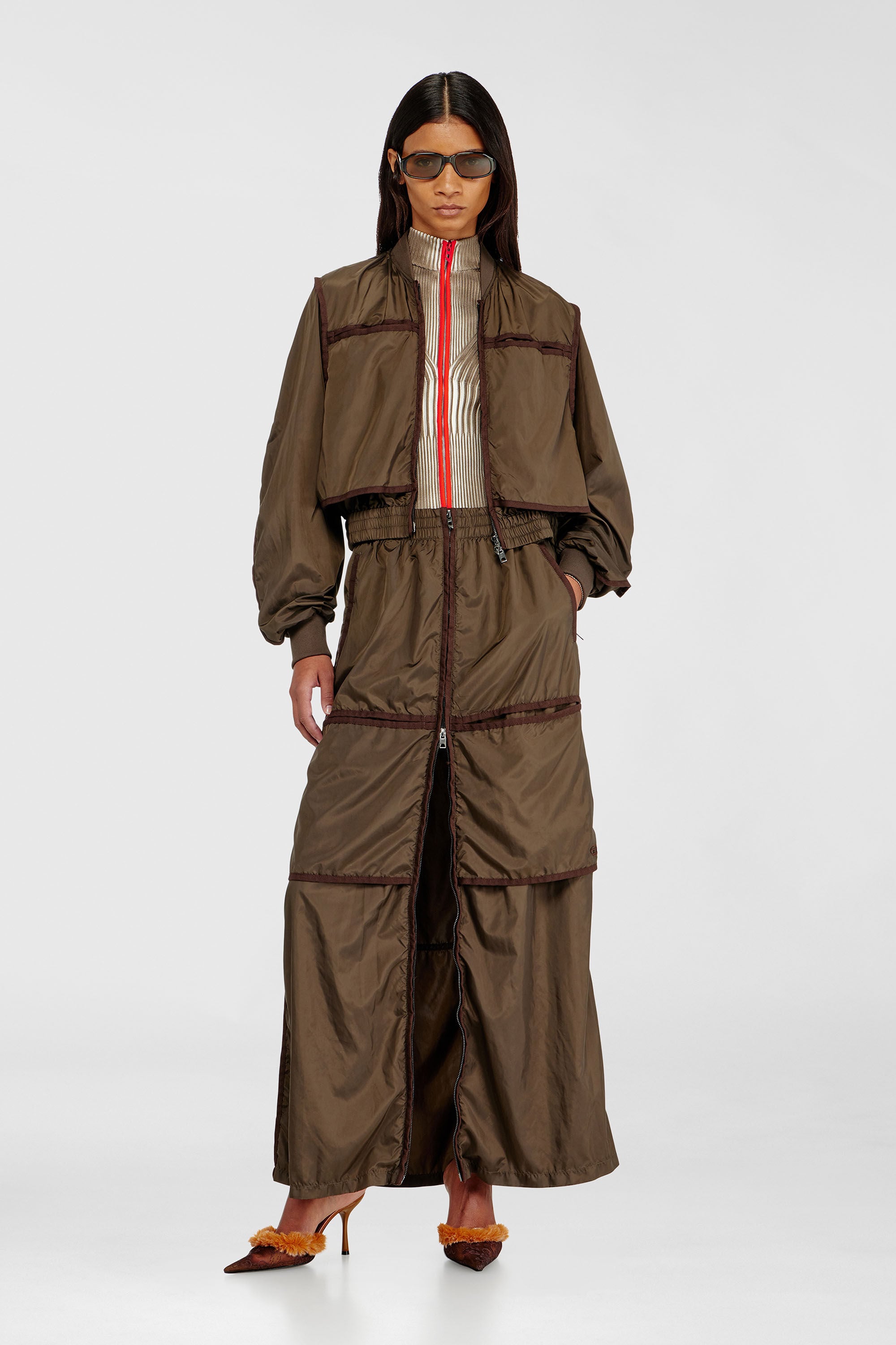 Diesel - O-HYTON, Female's Windbreaker maxi skirt with front zip in Brown - 1