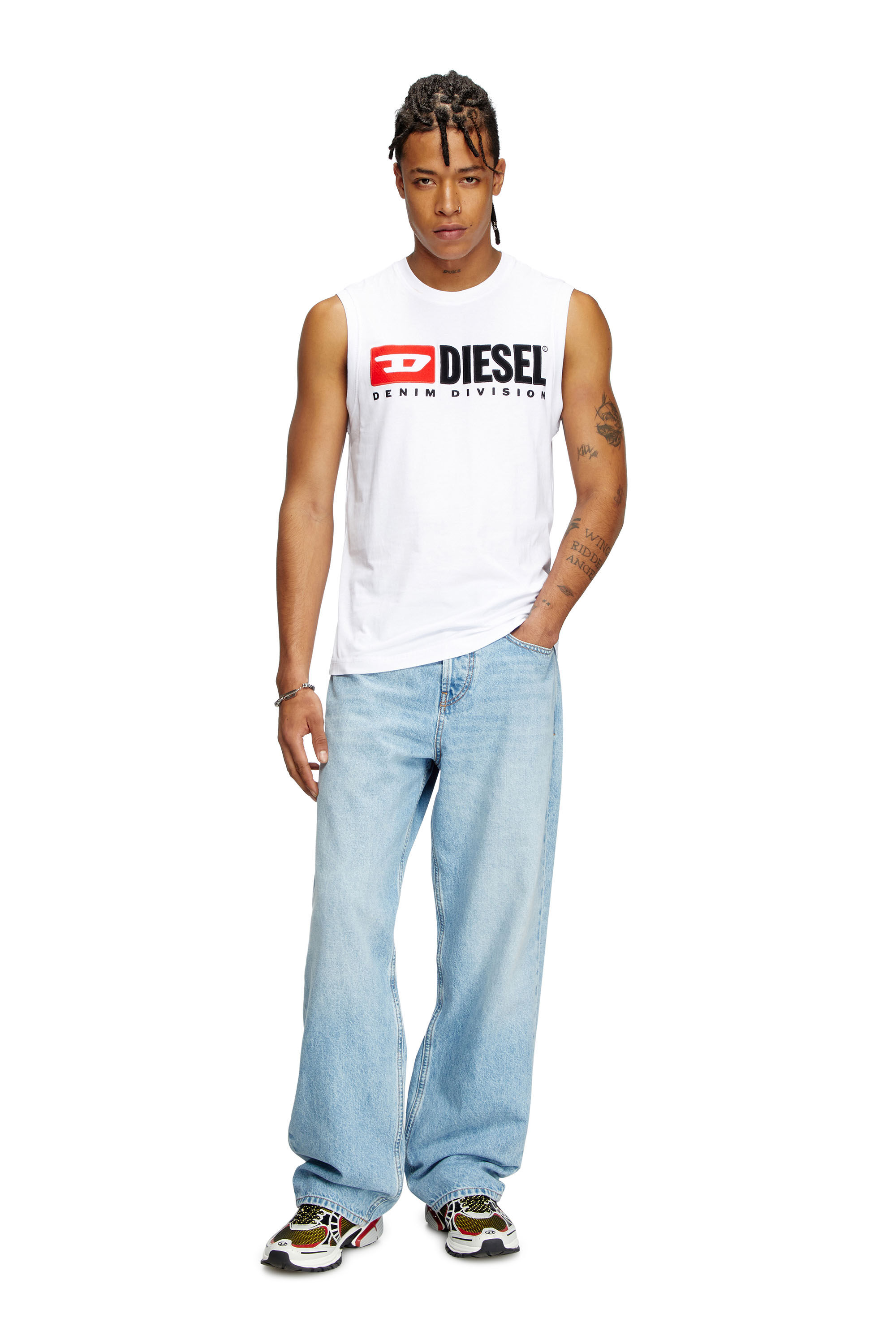★DIESEL★ M Cadix Sleeveless T-shirt White A174500DLAX100 A Diesel M-Caddix Sleeveless Knit Top White – voilà.id