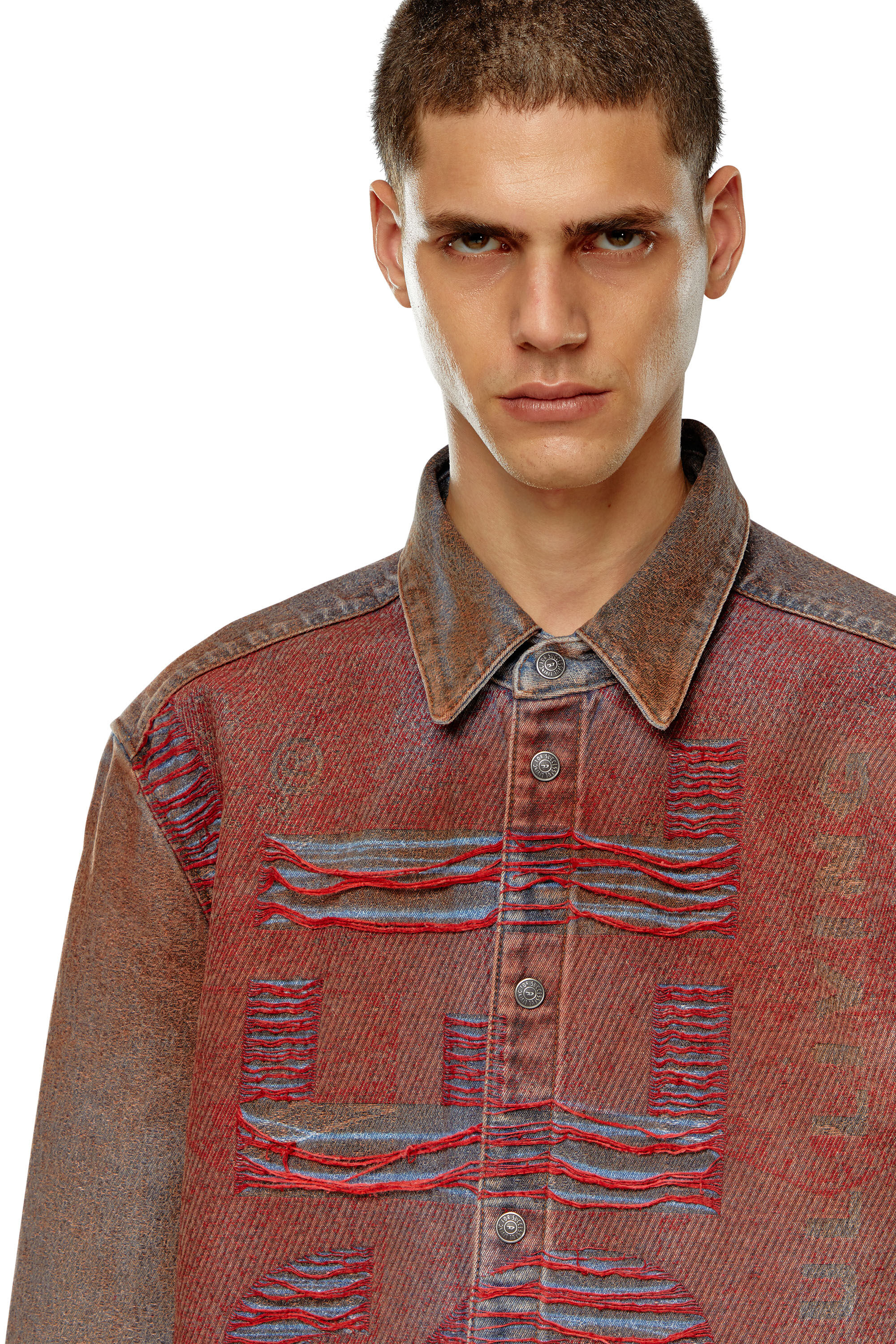 Men's Denim shirt with jacquard logo | Multicolor | Diesel