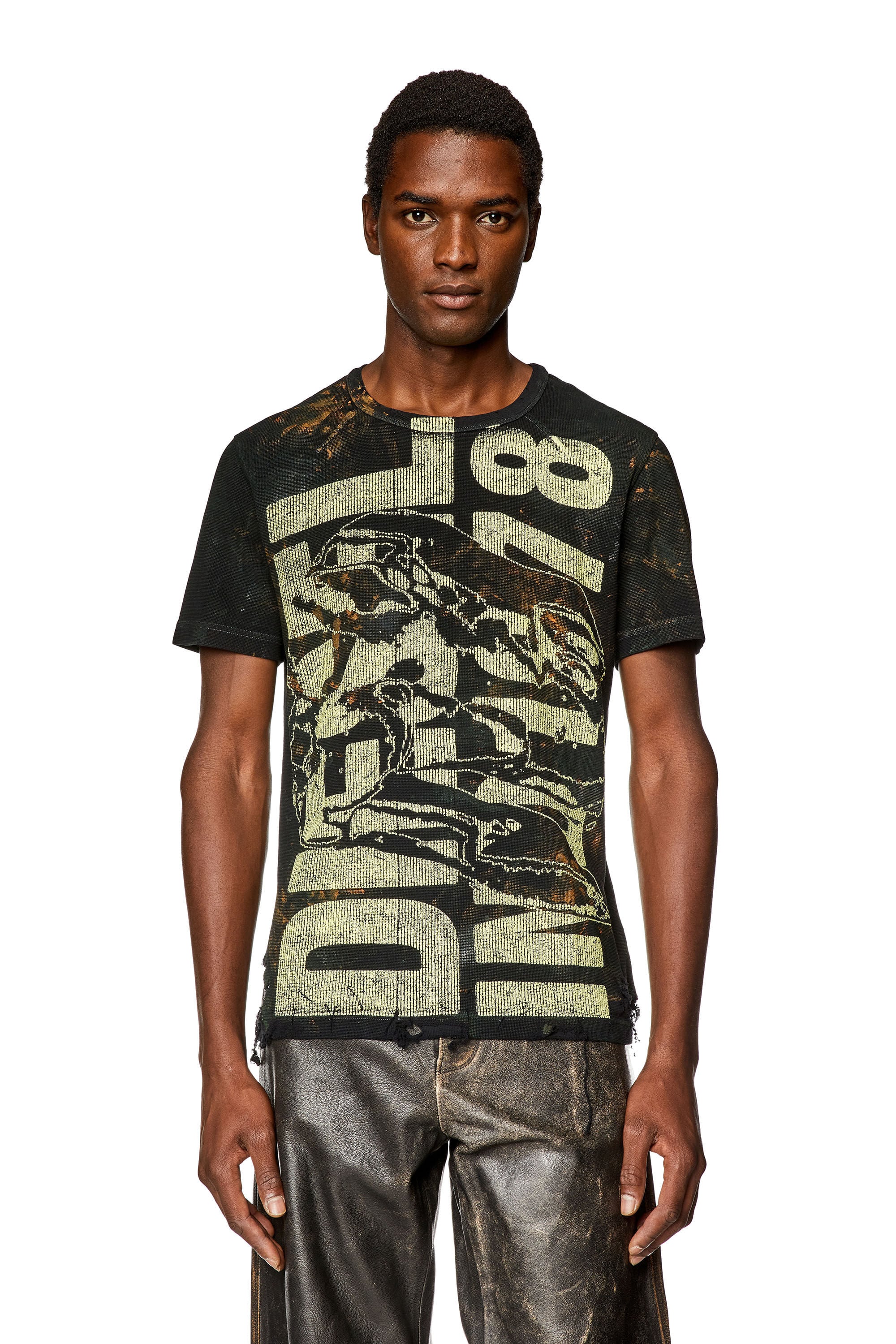 Men's Distressed T-shirt in waffle knit | Multicolor | Diesel US